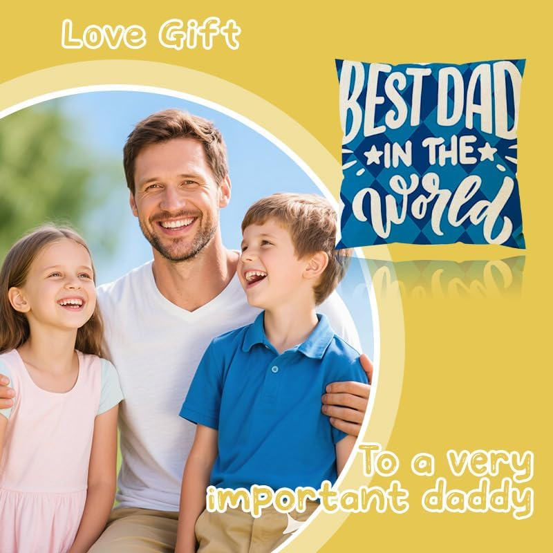 Fathers Day Cushion Covers Pillow for Dad Gift from Daughter Son 18X18Inch Best Dad in the World Throw Pillow Covers for Father Papa Birthday Christmas Pillowcasefor Home Sofa Bed Decor Ornaments image number 6