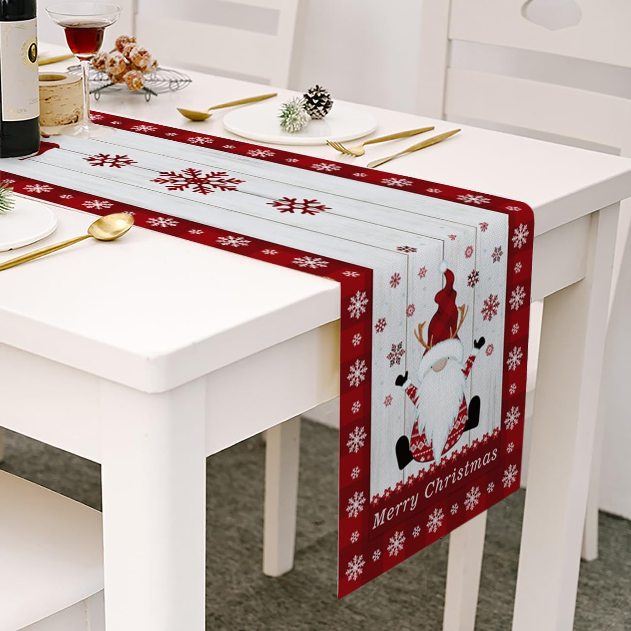 Christmas Table Runner, Santa Table Runners,Linen Christmas Table Cover Dining Table Wrinkle-Free Decoration for Indoor Outdoor Home Party D&eacute;cor (33X178 Cm) image number 4