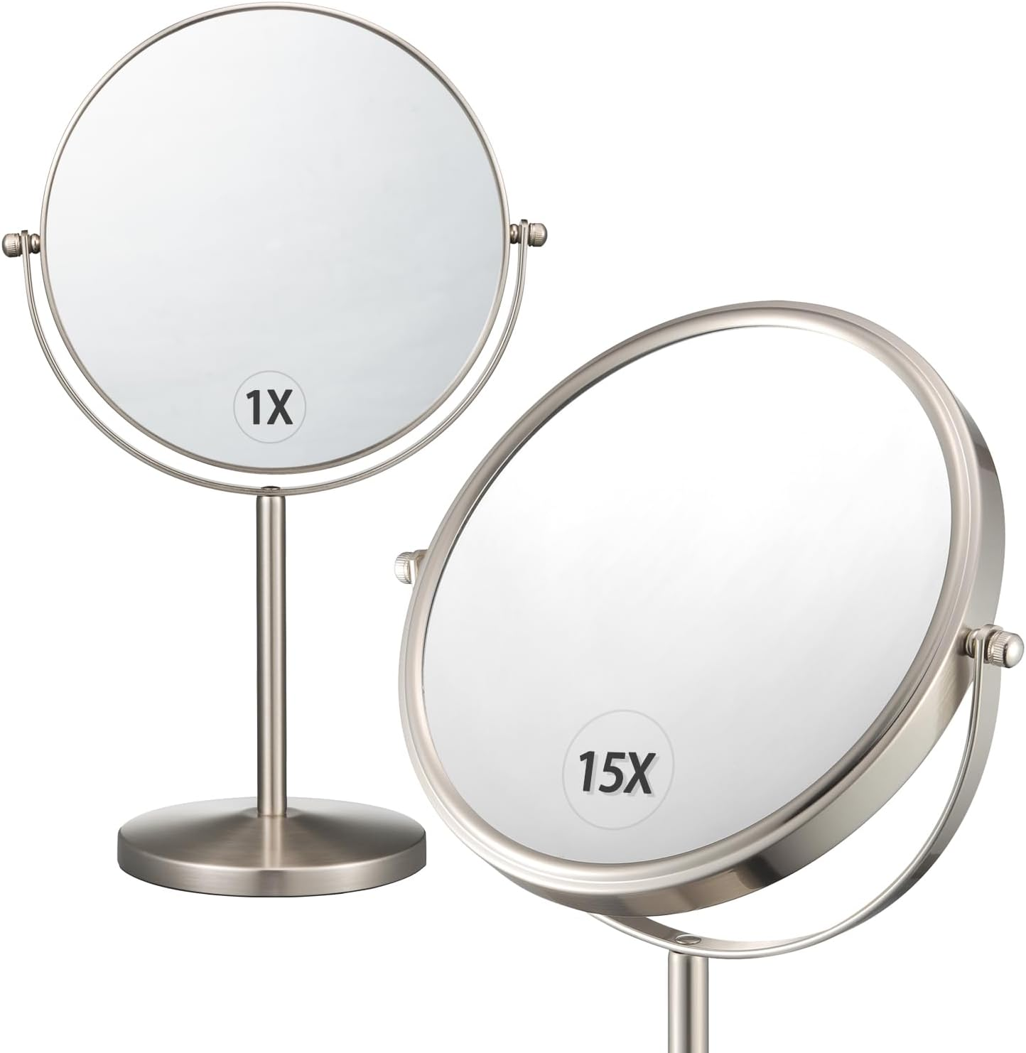 ALHAKIN 1X/15X Magnifying Makeup Mirror, Double Sided Mirror with Stand, Tabletop Desk Mirror 360&deg;Rotation for Bathroom, Nickel image number 5