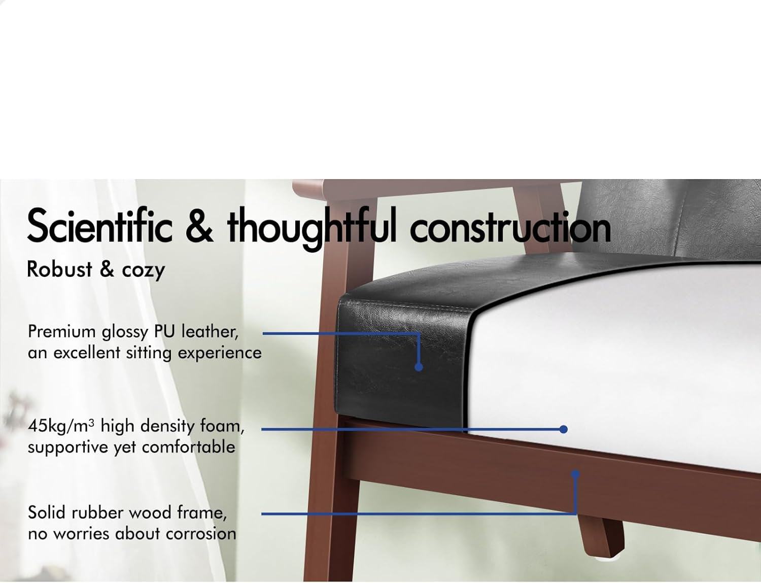 ALFORDSON Wooden Armchair Accent Chair with Solid Wood Frame Wooden Armrest, PU Leather Fabric Upholstery Cushion Lounge Sofa for Reading Bedroom Living Room, 180KG, Black image number 6