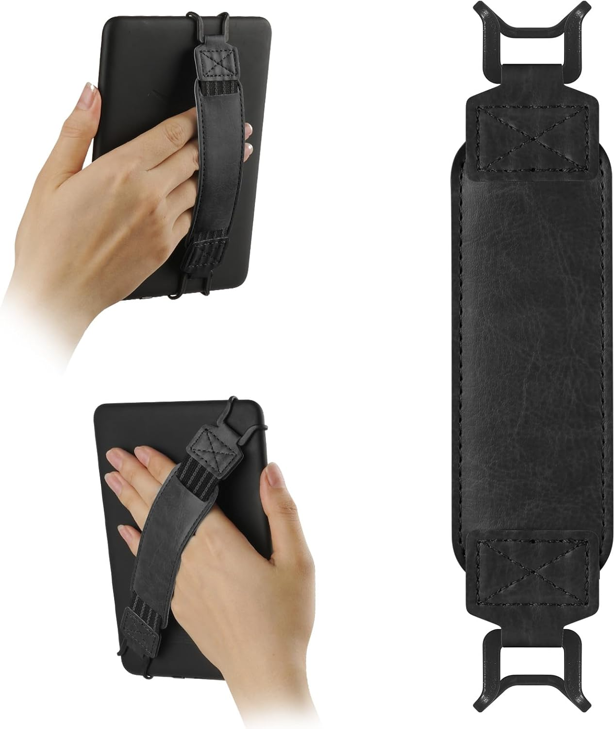 PU Leather Hand Strap Grip for 6-7 E-Readers Tablets - Anti-Slip Shockproof Back Strap | Secure One-Handed Holder for Kindle/Kobo/Ipad (Black) image number 1