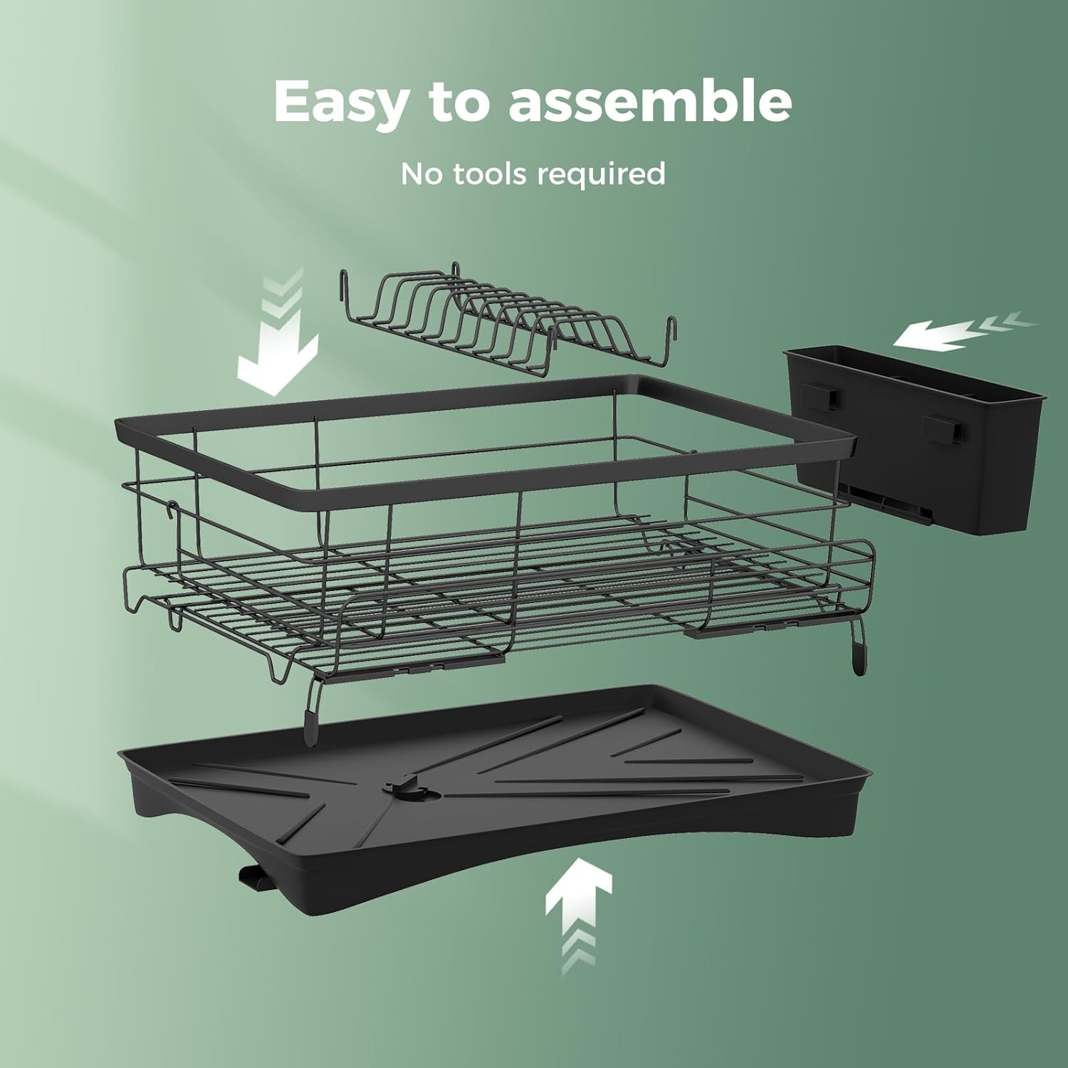 Toque Expandable Dish Drying Rack with Cutlery Holder, Anti-Rust Black Dish Racks for Kitchen Counter,Durable Coated Steel Dish Drainers for Kitchen Counter,Over the Sink Drying Rack(42 X 28 X 15CM) image number 3