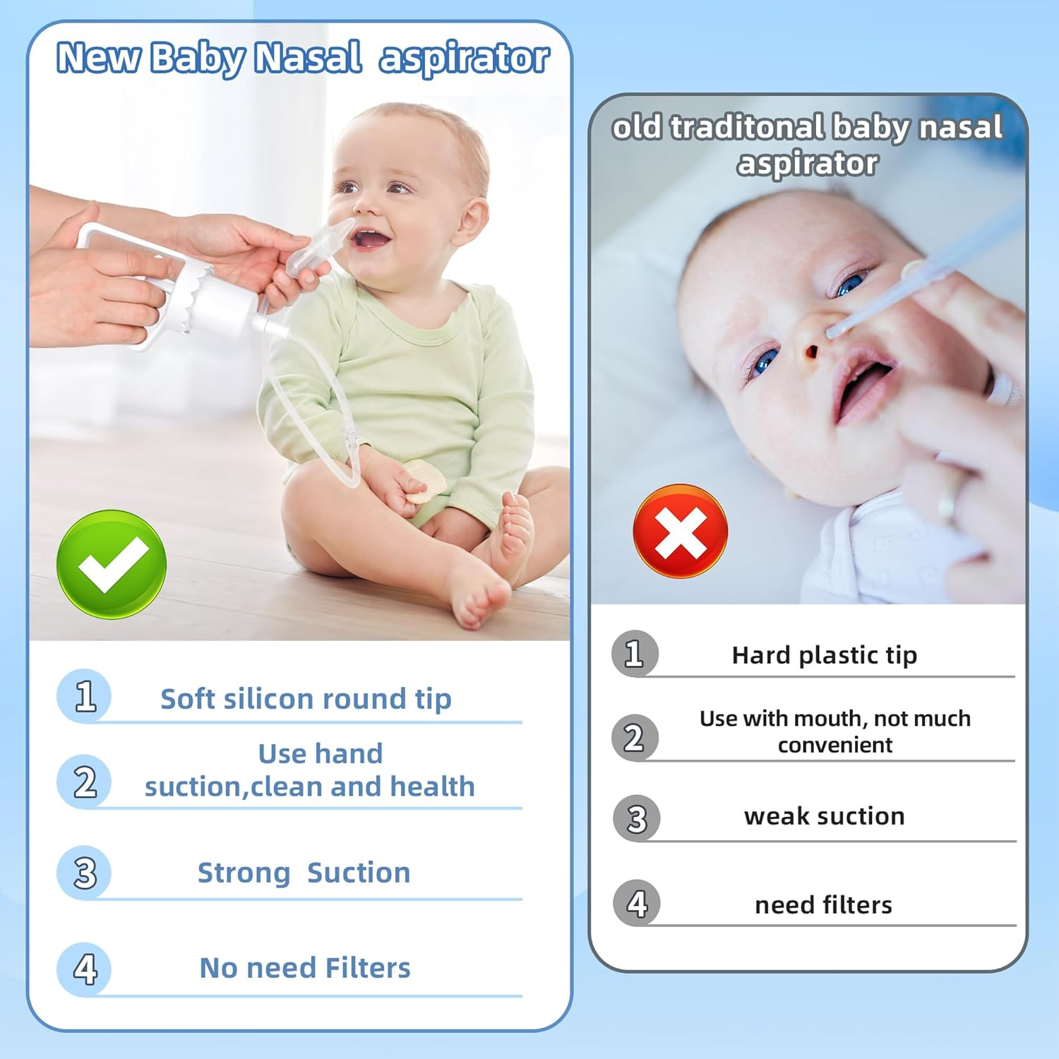 Baby Nasal Aspirator, Powerful Hand Pump Baby Nose Sucker, Nasal Aspirator for Baby with Soft Silicone Nose Tip for Fast and Effective Relief of Nasal Congestion in Infant. image number 1