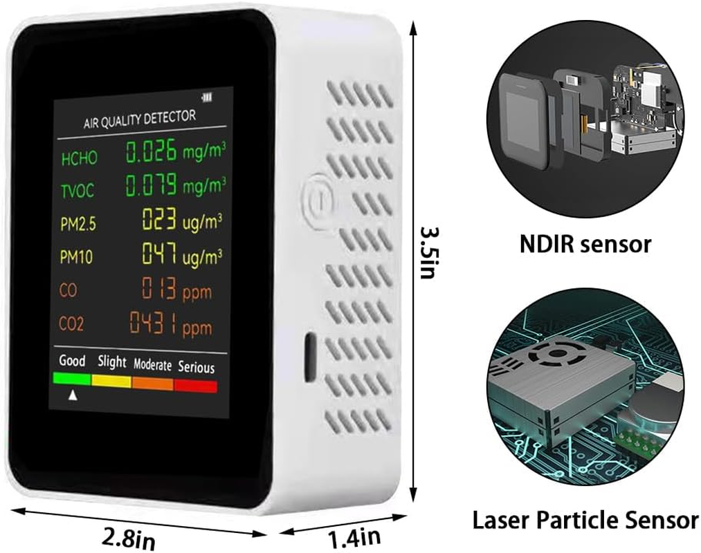 Air Quality Monitor Indoor, 6 in 1 Air Quality Tester, Air Quality Meters for CO2 HCHO AQI PM2.5 Temperature Humidity, Air Quality Detector for Greenhouse Production Warehouse Wine Cellars Home image number 4