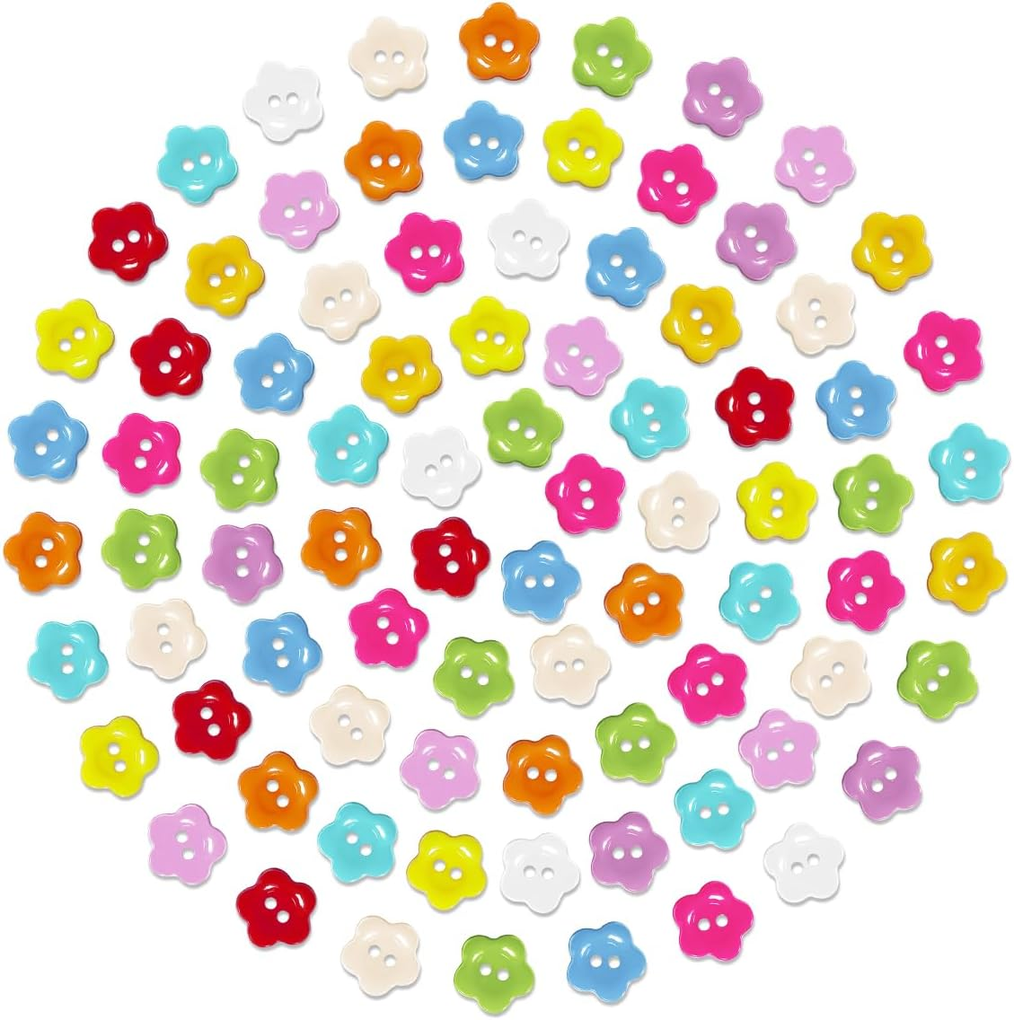 BEZANU Resin Buttons, 100 PCS Colorful Flower Shape Craft Buttons for Craft Project, Clothes Sewing (About 15Mm/0.59In) image number 2