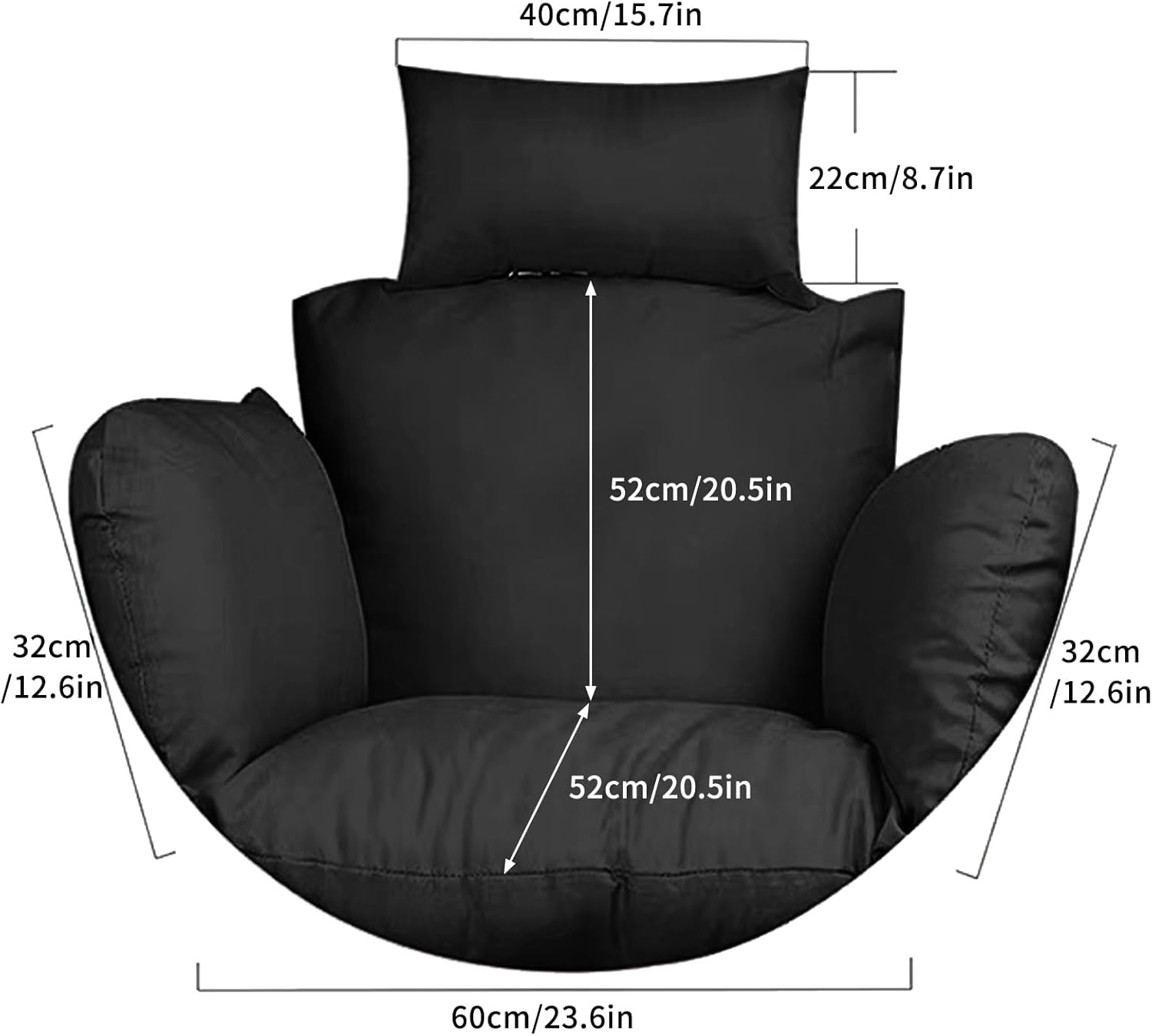 Egg Chair Cushion, 124 X 124Cm Soft Fluffy anti Slip Thick Chair Cushion, Washale Solid Color Swing Chair Seat Pad for Balcony, Courtyard (Black) image number 2