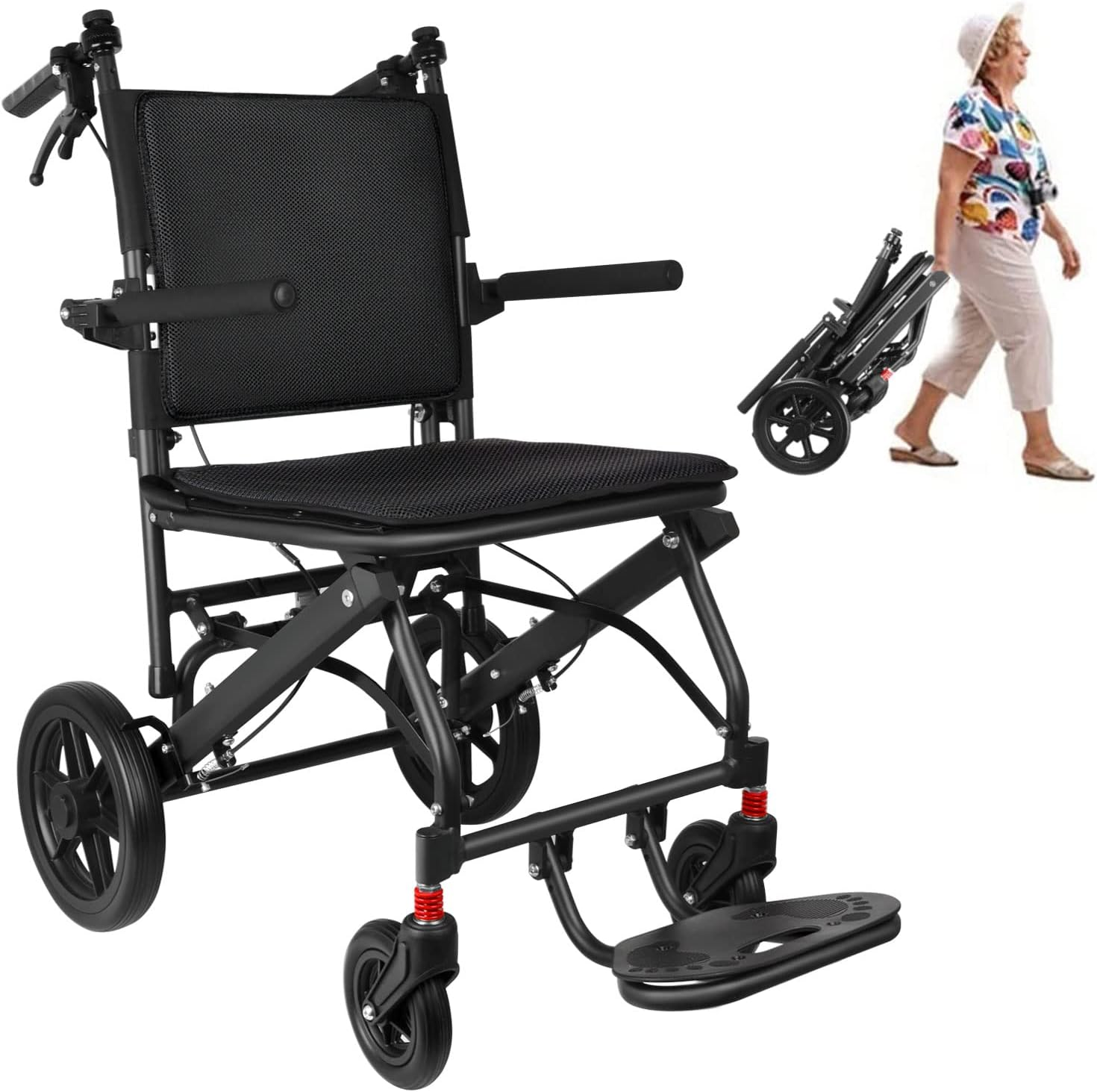 Ultra Light Transport Wheelchairs for Adults Weight 12KG, Lightweight Folding Wheelchairs for Seniors Support 220Lbs, Compact Travel Wheelchair Portable image number 1