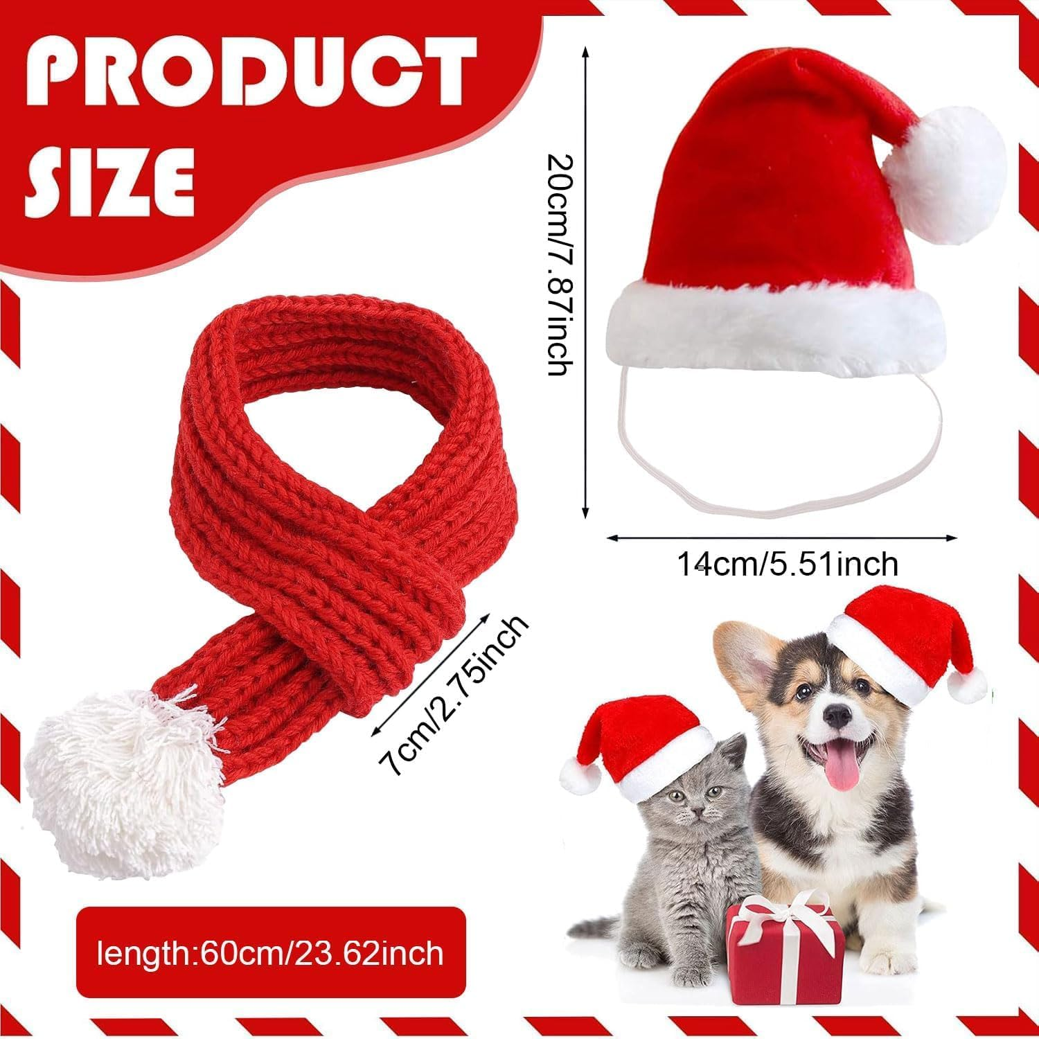 Christmas Hat Dog, Cats and Dogs Christmas Costume, Pet Scarf, Christmas Hat and Scarf for Dogs, Cats, Pet Costume Christmas Clothing, Pet Christmas Outfit Gift image number 1