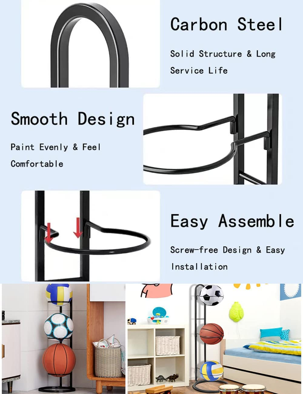 3 Tier Cube Ball Storage Holder, 1PC Space-Saving Practical Durable Creative Ball Rack Basketball Holder Shelf Metal Stand, Freestanding Garage Sports Equipment Organizer Indoor Display Stand image number 2