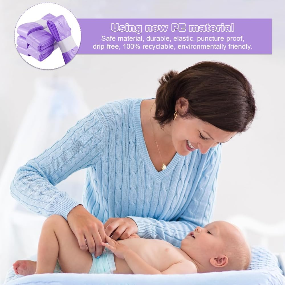Nappy Bin Refills, 6PCS Diaper Pail Refill Bags Set, Diaper Bin Pail Disposal Bags 4.5M Long Compatible with Angelcare and Spross Diaper, Twist & Click and All Others(Purple) image number 4