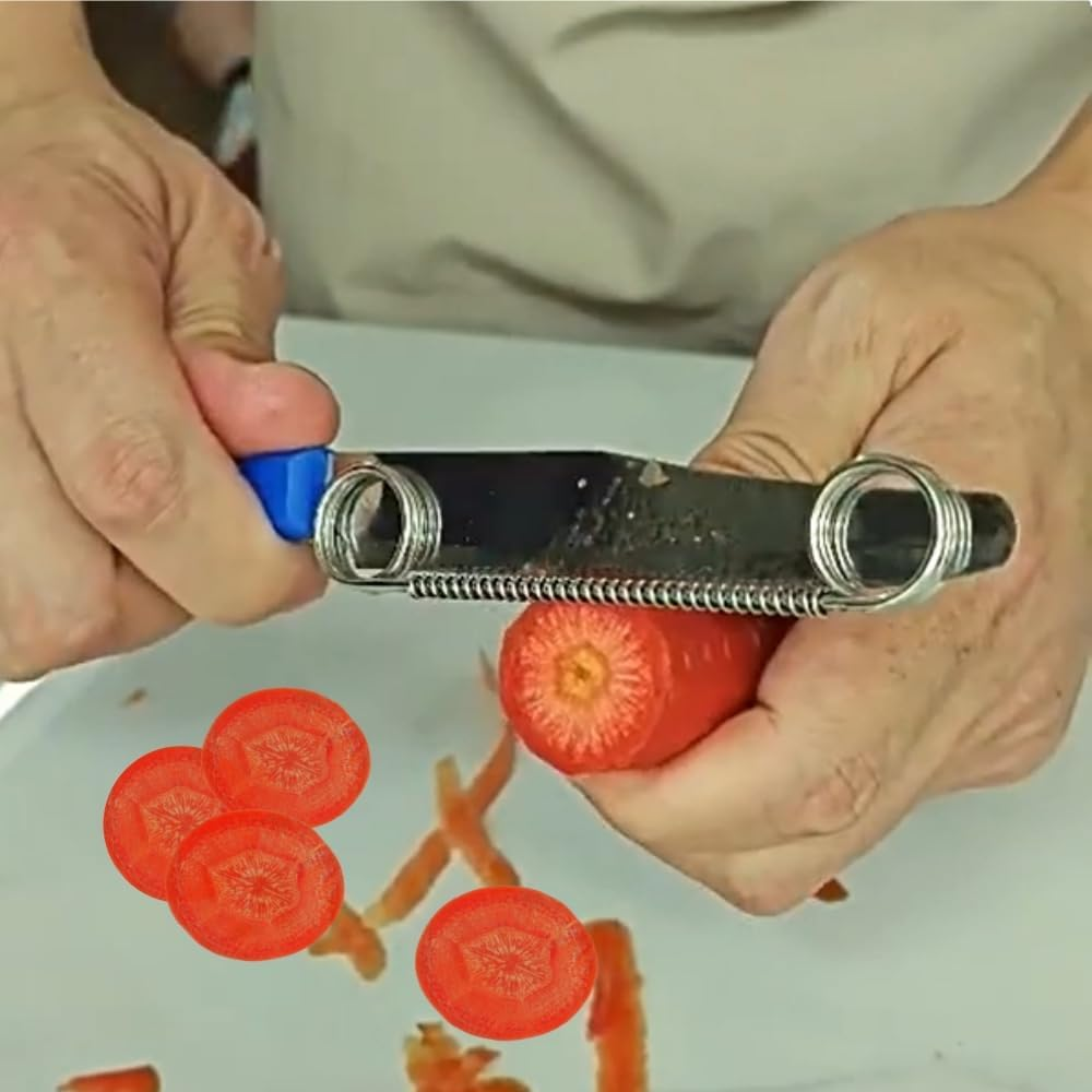 2Pcs Quick Slicing Knife, 2024 New Magic Fruit Vegetable Peeler,Peeling Slicing Knife with Removable Spring,Multifunctional Stainless Steel Fruit Slicer, Peeler Vegetable Peeler Slicer for Kitchen image number 4