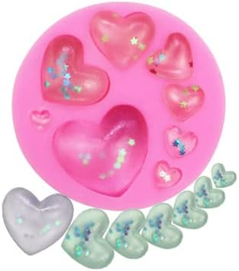 VOSO 2 Pcs Heart Shape Silicone Moulds, Mixed Size Silicone Fondant Moulds, Chocolate Cake Jelly Candy Mould Cupcake Decoration Tool for DIY Dessert Handmade Baking(Pink) image number 1