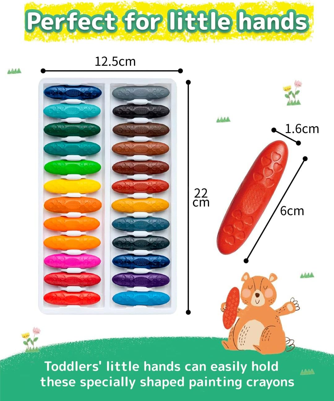 Peanut Crayons for Kids, 24 Colors Washable Toddler, Non-Toxic Baby Art Supplies for Ages 1-8, Coloring Set