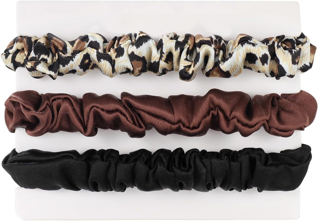 Michooyel Pack of 3 Women'S Silk Hair Bobbles, 100% Pure Mulberry Silk, 1.5 Cm Mini 16 Momme Silk Hair Rings with Elastic Band, Hair Bobbles for Women, Silk Scrunchies (Black Brown)