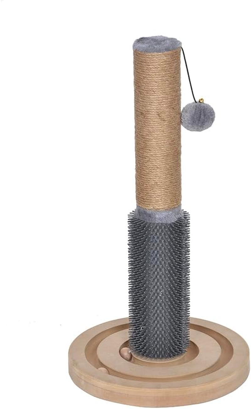 Cattitude Cat Scratch Post Soother, Wood, 54Cm Height - Scratching Post, Massage Brush, Hanging Pom Poms image number 3