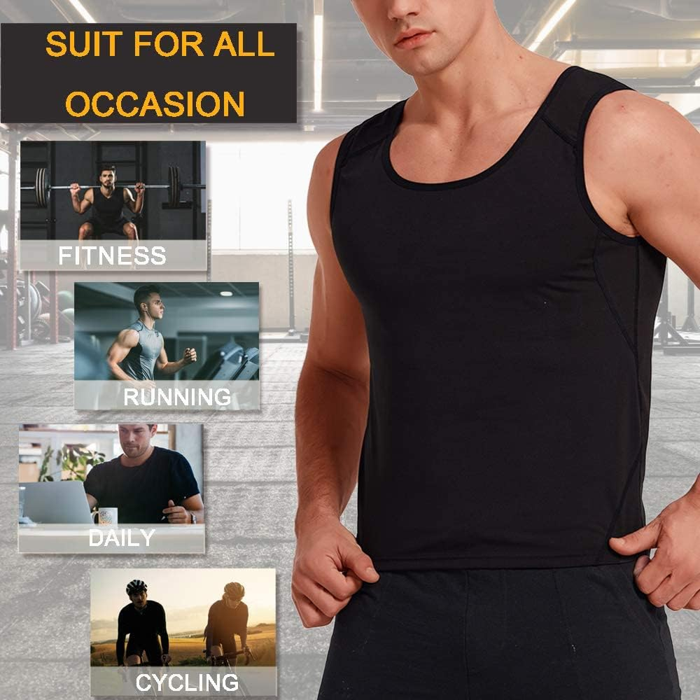 Sweat Sauna Vest for Men Heat Trapping Polymer Vest Sauna Suit Workout Tanktop Pullover Waist Trainer Shirt Bodyshaper image number 6