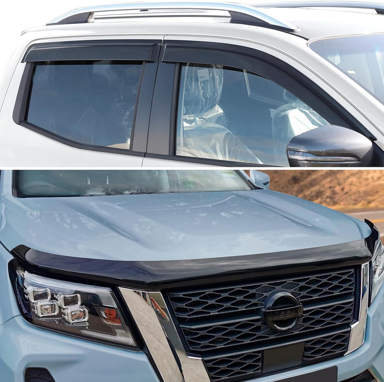 SUERAUTO4X4 for Nissan Navara NP300 Accessories 2021-2025 Bonnet Protector Weather Shield, D23 Tinted Black Bonnet Stone Hood Guard Weathershields Sun Rain Wind Deflector Window Visor image number 4