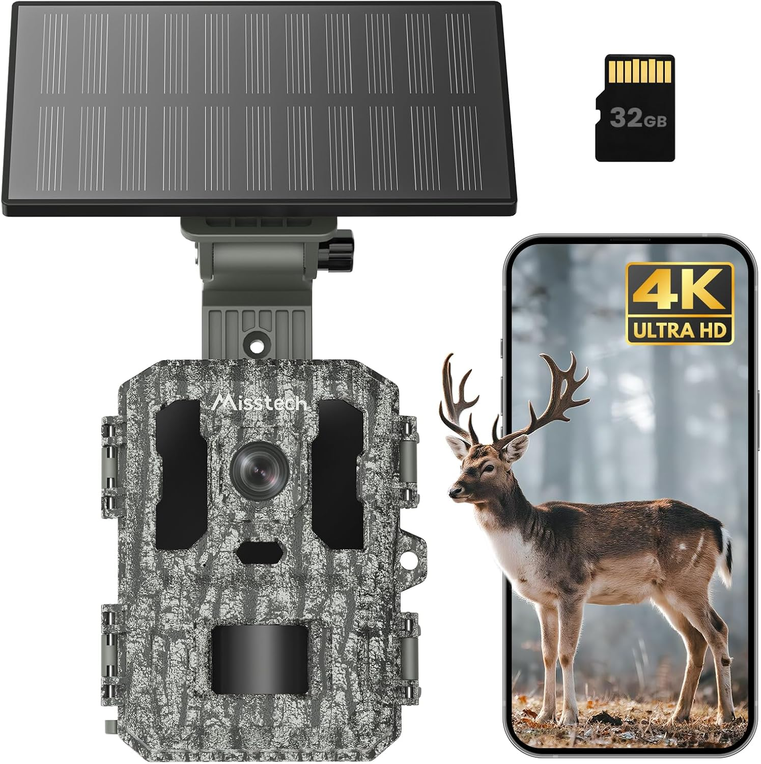 Misstech 4K UHD Solar Trail Camera &ndash; 0.1S Trigger for Wildlife Monitoring & Game, 64MP Photos, 4K Video, Map Tag, App Control, IP66 Waterproof, with 32GB SD Card image number 3