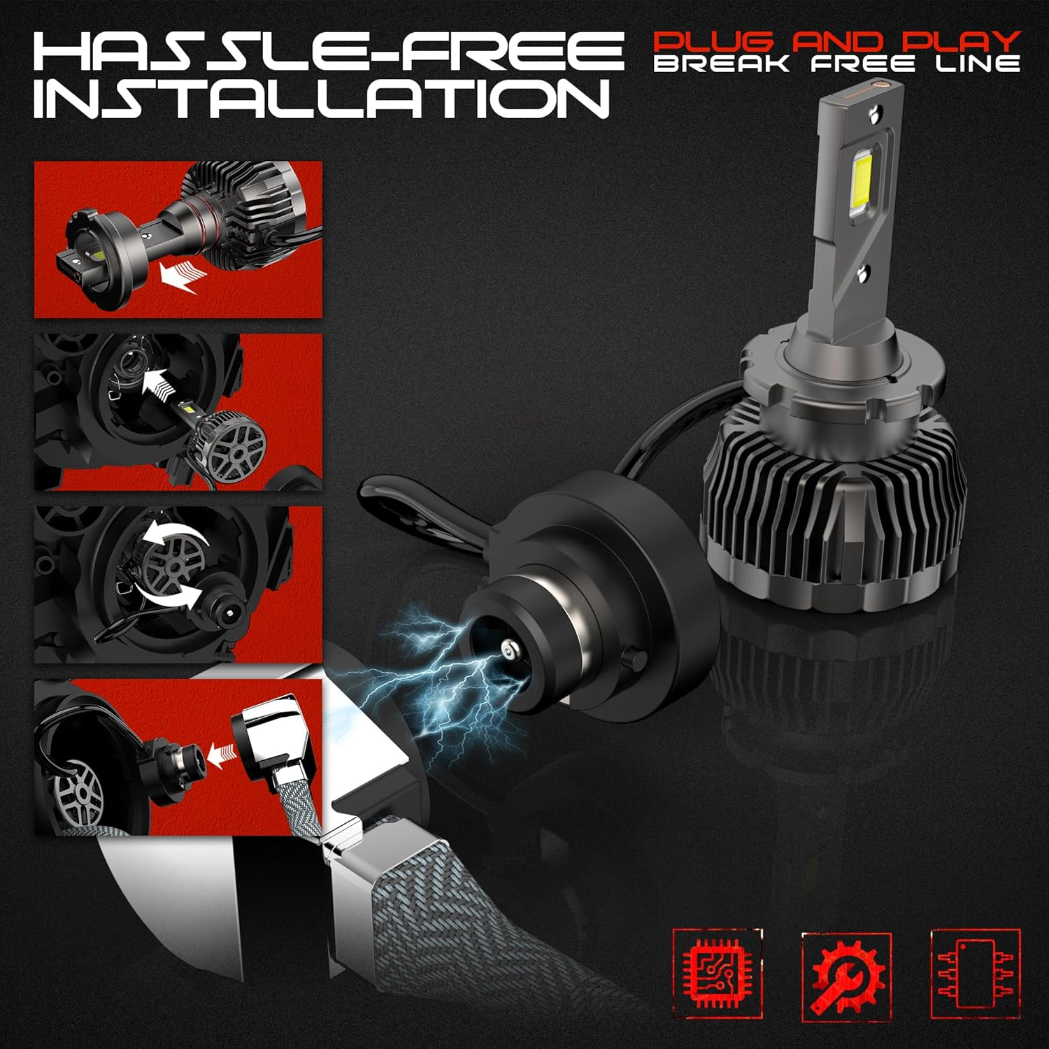 Performance D4S D4R LED Headlights Conversion Kits 6000K White High and Low Beam Xenon Replacement HID Light Bulb 800% Brightness Plug and Play, Pack of 2 image number 2