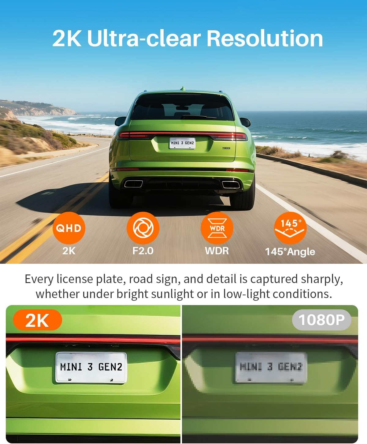 KAWA 2K Tiny Dash Cam, 1296P QHD Mini Car Camera Dashcam - Voice Control, G -Sensor, Free 32GB TF Card, Built-In Wifi, APP Control, WDR/3D DNR with Super Night Vision, 24H Parking Mode image number 5