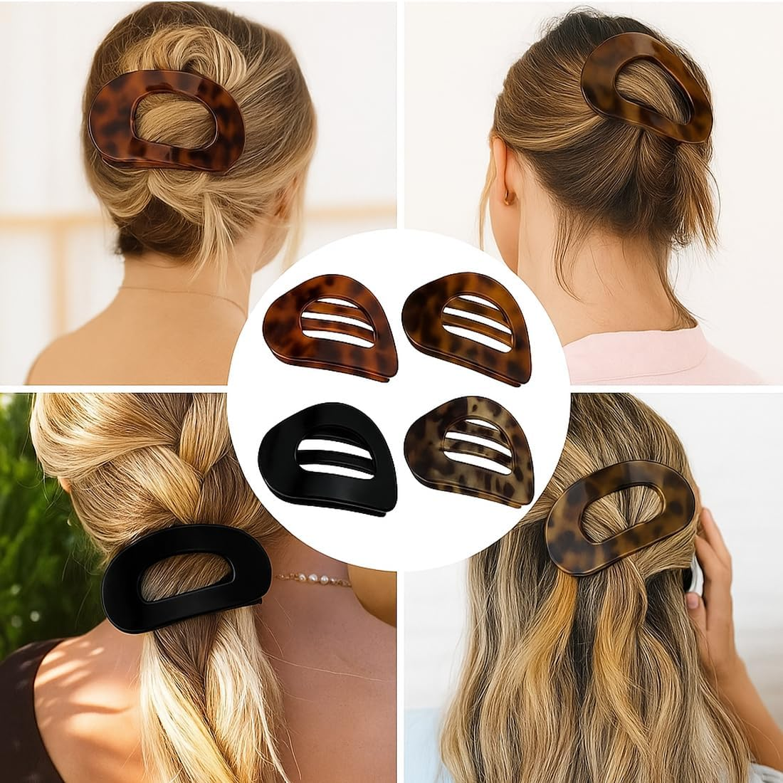 KIRZAX Pack of 4 Hair Clips for Women, Hair Clip, Flat Claw Clip, Hair Clip for Dunn Hair, Strong Hold Side Hair Clips for Everyday Life, Sports, Driving, Lying (Style 3)