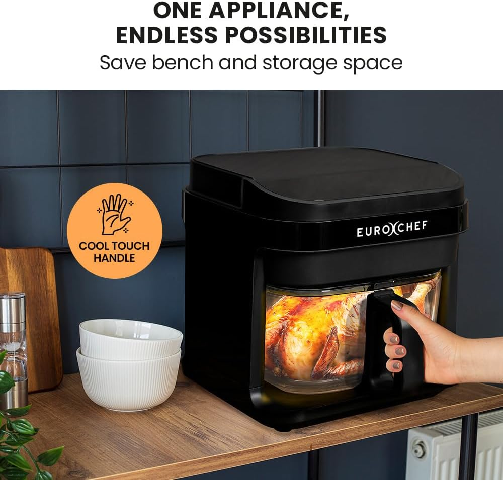 Eurochef 6.5L Air Fryer, Electric Digital Airfryer with Glass Container, Black image number 1