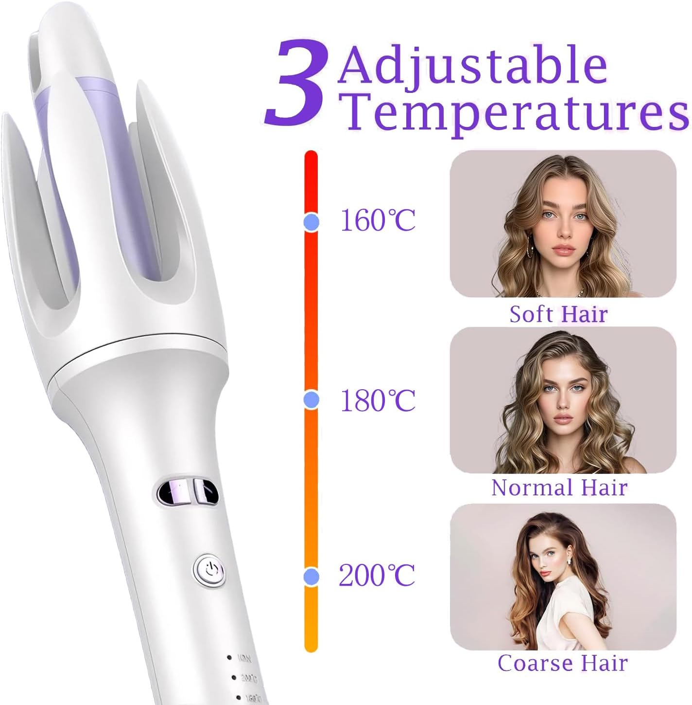 Automatic Rotating Curling Iron,1.1 Inch Curling Wand with 3 Temp, Ionic Hair Waver with Anti-Scald Design, Dual Voltage Hair Curler, Ceramic Coating for Long-Lasting Waves image number 6