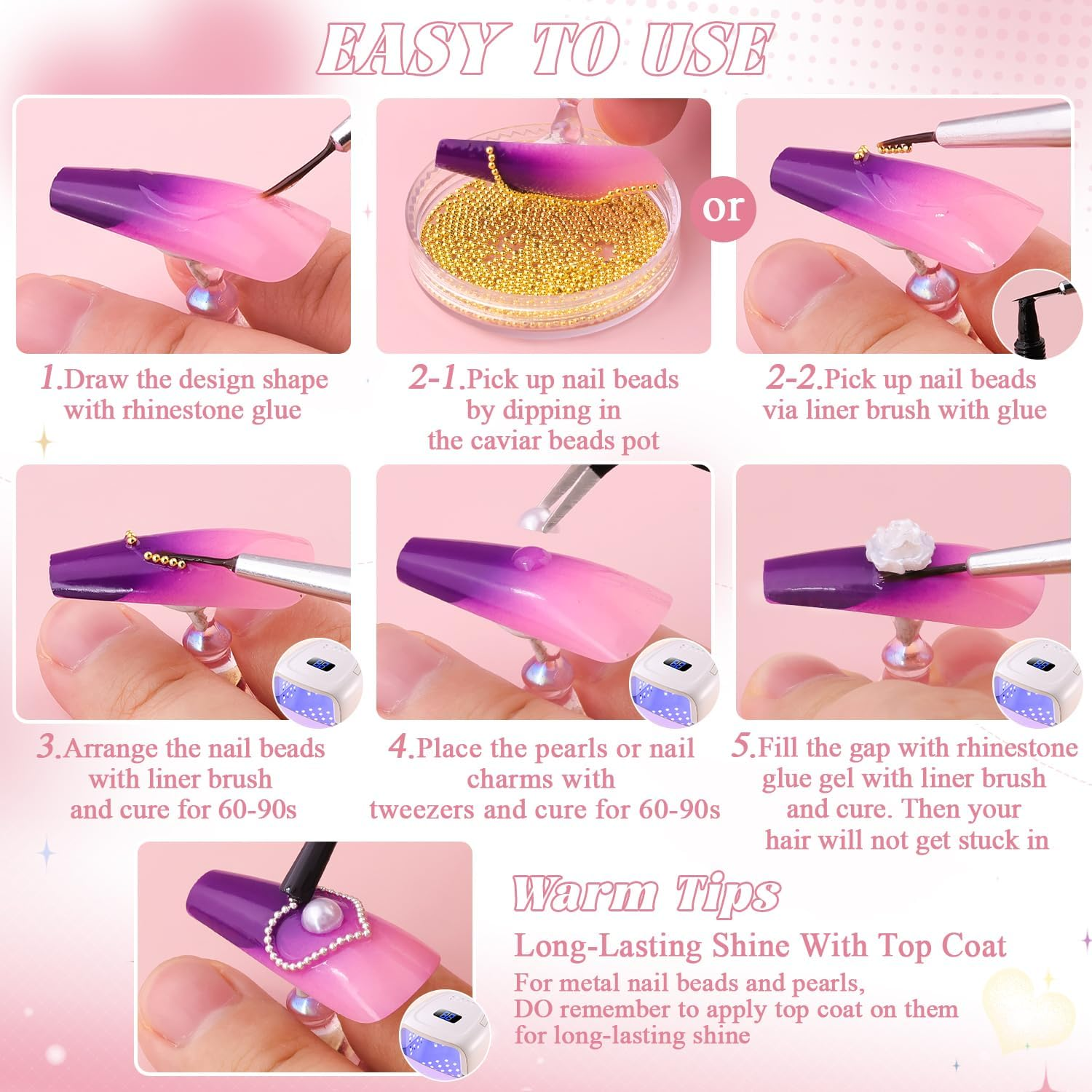 1-3MM Mini Small Nail Beads Metal Caviar Beads Gold Nail Charms and Gems Ball, Nail Balls for Nail Art Accessories Supplies Gold Rhinestones for Women Manicure image number 5