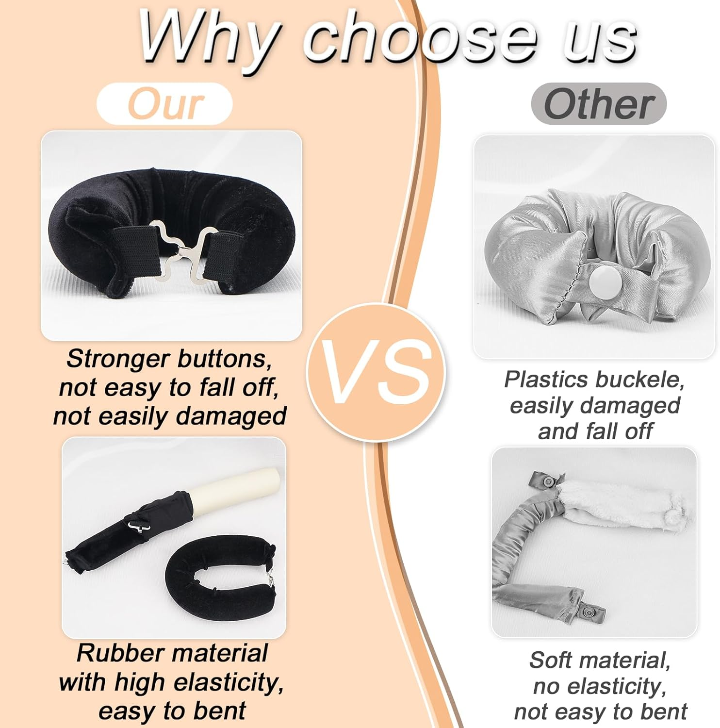 TULOBI 3Pcs Heatless Hair Curler, Overnight Heatless Curls Overnight Blowout Rods Flexi Rods with Hook, Soft Velvet Hair Curlers to Sleep in No Heat Curling Headband for Women Girls Long - Pink - Brown 3 image number 2