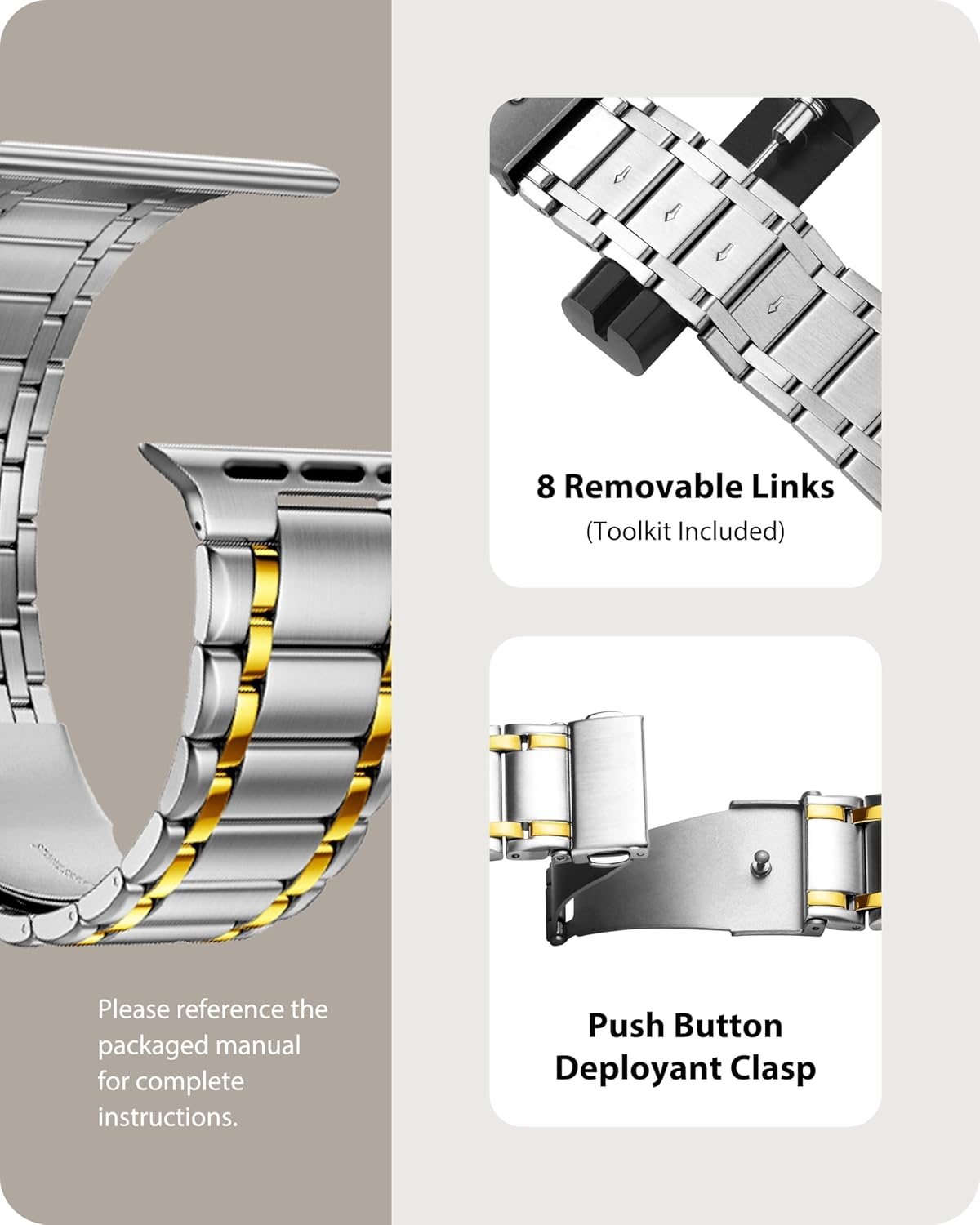 Fullmosa Bands Compatible with Apple Watch Band 45Mm 44Mm 42Mm 46Mm 49Mm 41Mm 40Mm 38Mm with Case,Steel Watch Bracelet Metal Strap for Iwatch Series 11 10 9 8 7 6 5 4 3 2 1 SE3/2/1 Ultra3/2/1 image number 5