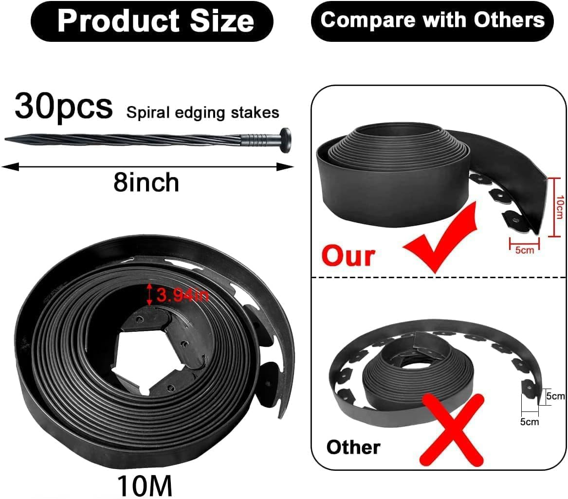 Flexible Garden Edging Borders 33Ft,Landscape Edging [Extra Tall 4IN High] Mini Plastic Fence with 30Pcs Stakes,Lawn Edging Kit No Dig for Yard Flowerbeds,Grass (Black) image number 4