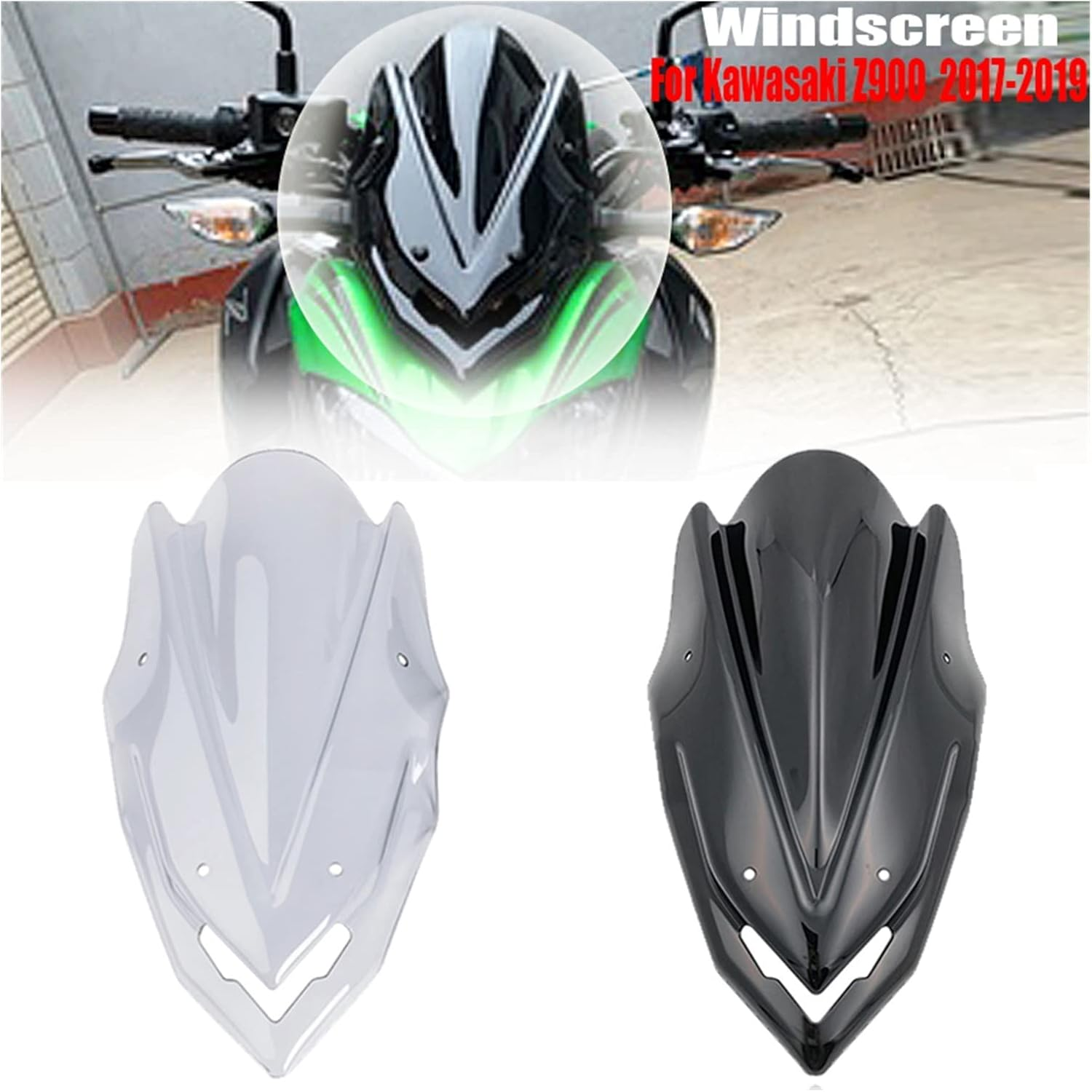 KANGYEBAIHUODIAN Fit for Kawasaki Z900 Z 900 2017 2018 2019 Motorcycle Accessories Sports Windscreen Windshield Viser Visor Wind Deflectors New (Color : Light Smoke) image number 1