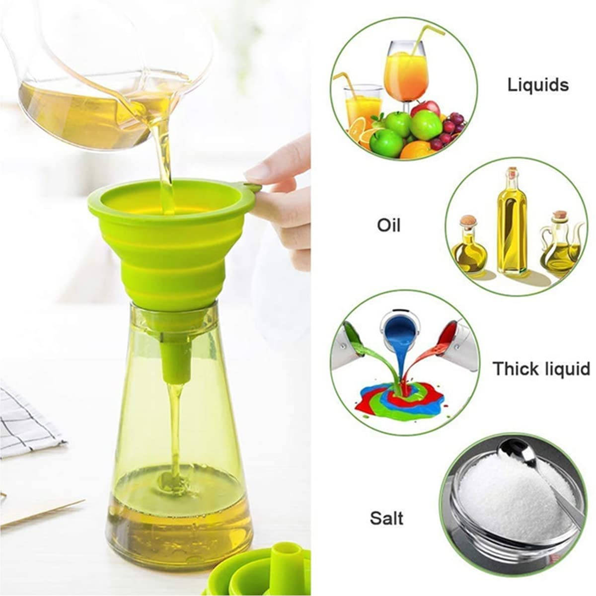 Kitchen Funnels Silicone Collapsible with Self-Adhesive Hooks for Filling Bottles Liquid Water Powder Oil Transfer image number 4