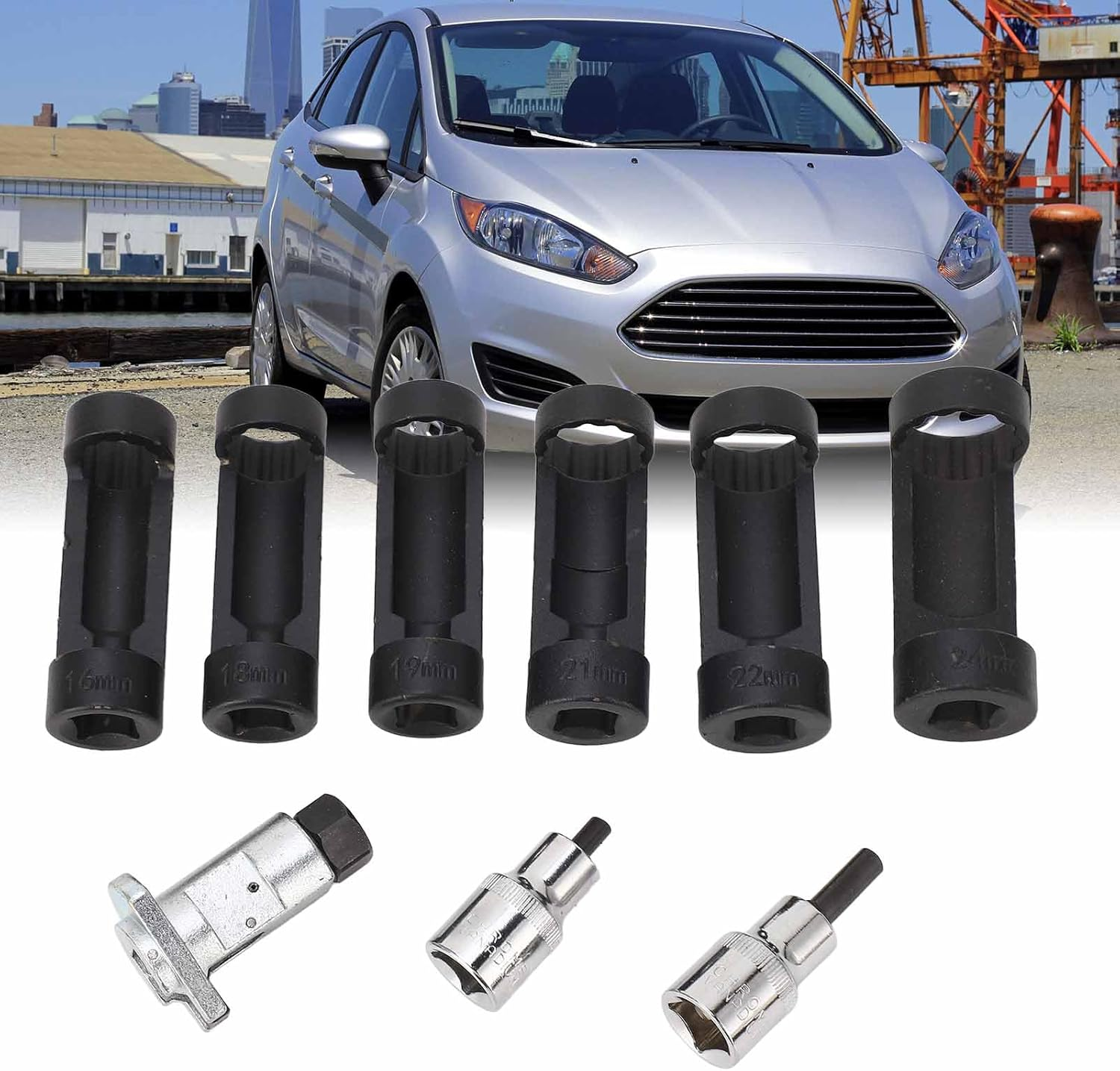 Strut Nut Socket Set, 16Mm 18Mm 19Mm 21Mm 22Mm 24Mm, Suspension Strut Spreader Socket, Suspension Strut Socket Tool with 12 Points, Easy Removal for Cars image number 5