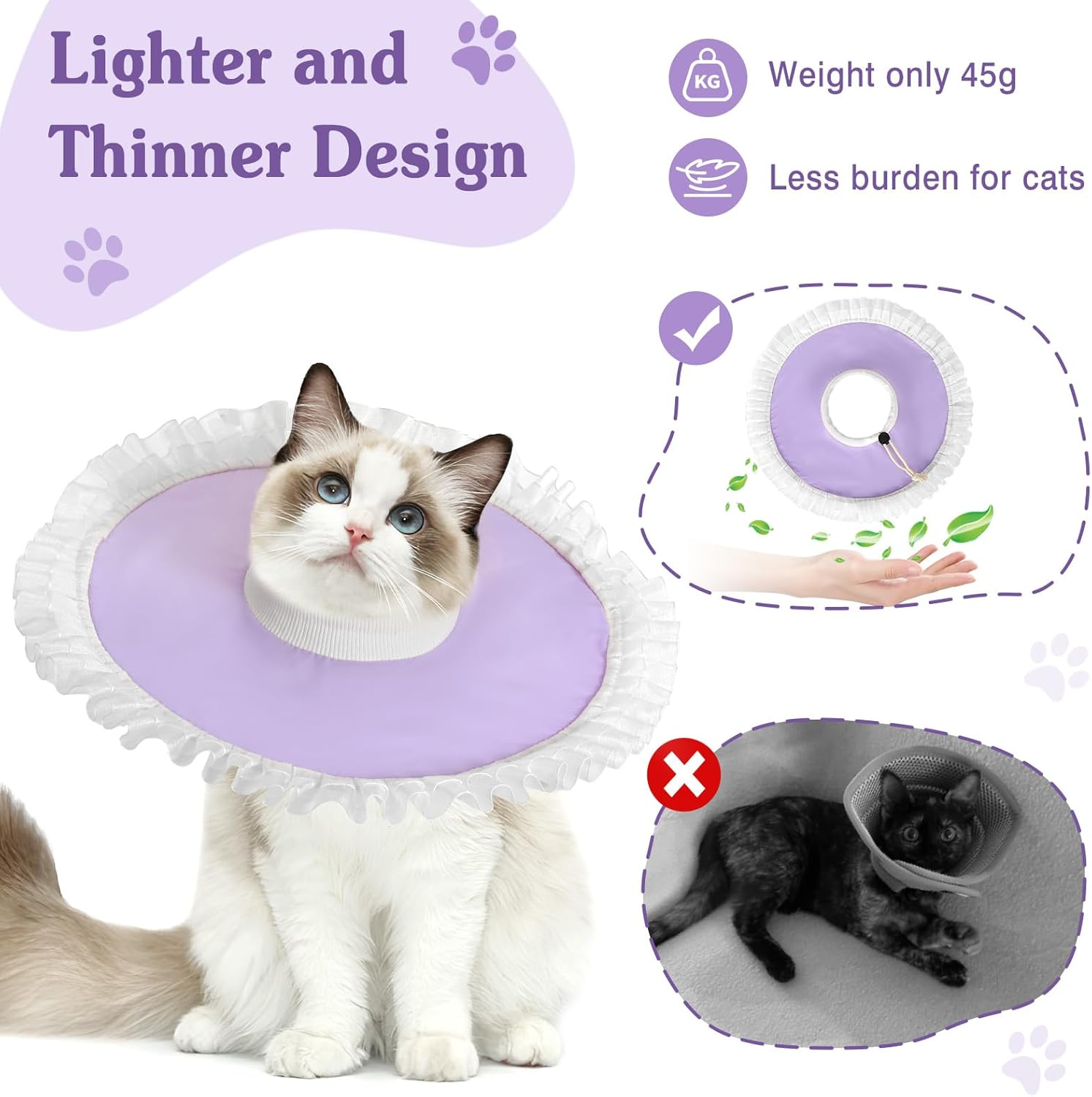 Vavopaw Waterproof Cat Collar, Adjustable Soft Anti-Licking Lightweight Pet Protective Collar after Surgery, Recovery E-Collar for Cats, Small Dogs, M image number 4