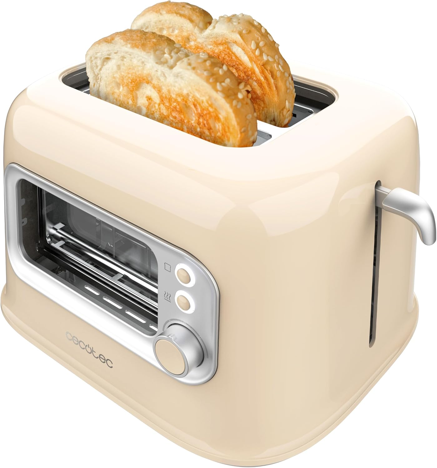 Cecotec Vertical Toaster with 2 Wide Slots and Retrovision Beige Control Window. 700W, Retro Design, Dust Cover, Automatic Shut-Off and Pop-Up, 5 Power Levels, Beige