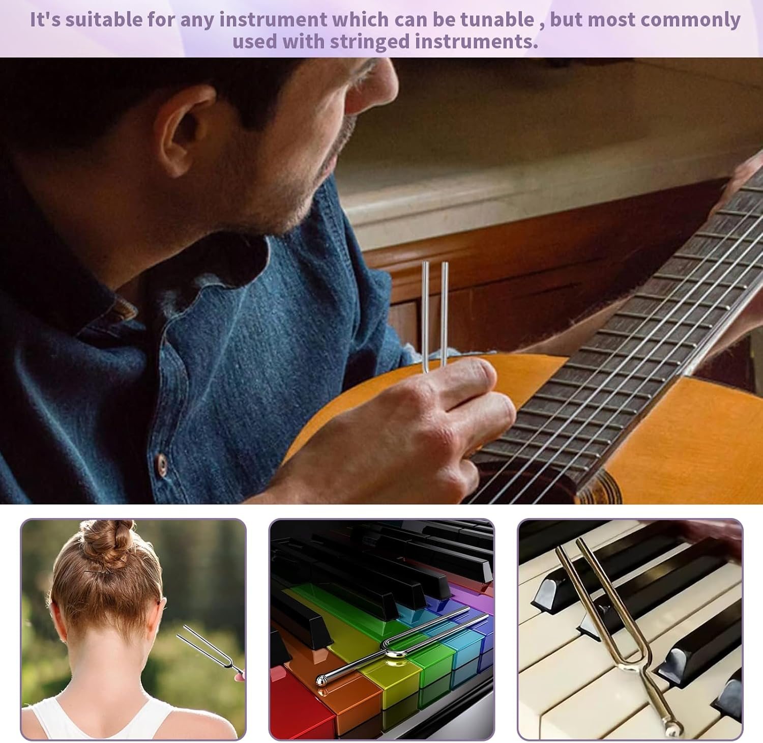 440Hz Tuning Fork, Standard Tuning Fork for Beginner Guitars Violinists, Stainless Steel Tone Tuning Fork for Musical Instruments, String Instruments Tone Tuning Fork for Violin Guitar (4 PCS) image number 1