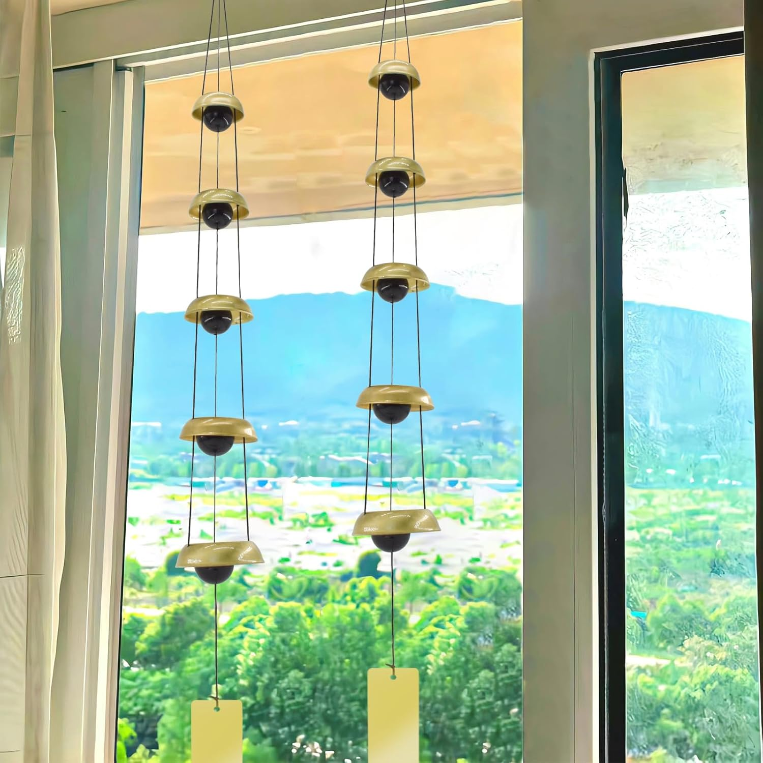 Mrmrkura Copper Wind Chimes for Outside, Temple Wind Chimes with 5 Bells Feng Shui Wind Bell Pendent Memorial Windchimes for Home Garden Patio Backyard Decor (Brass) image number 6