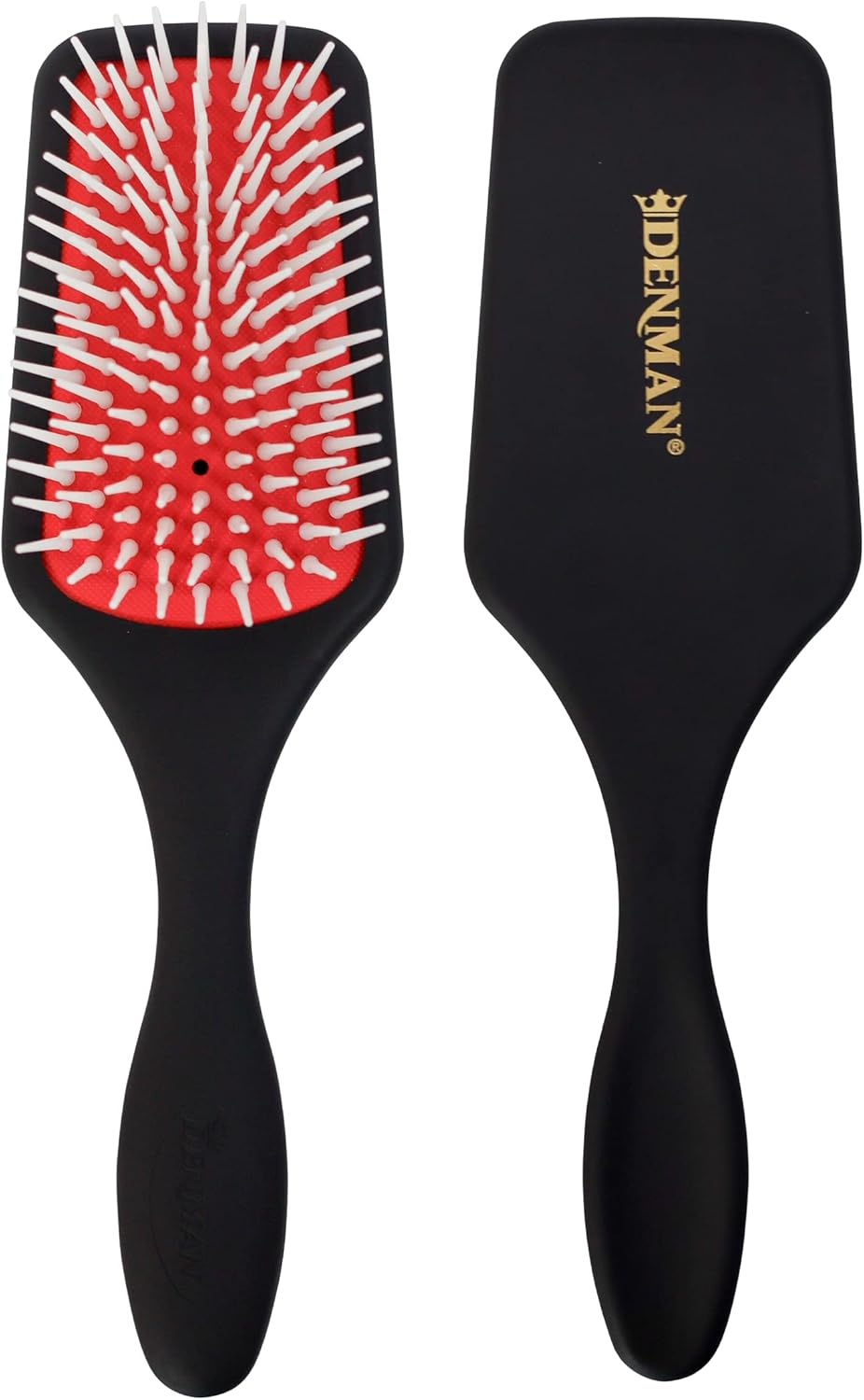 Denman Detangler D38 Hair Brush for Fast and Comfortable Detangling, Blow Drying and Styling - Combination of D3 Styling Pins & Paddle Brush - for Women and Men (Red & Black)