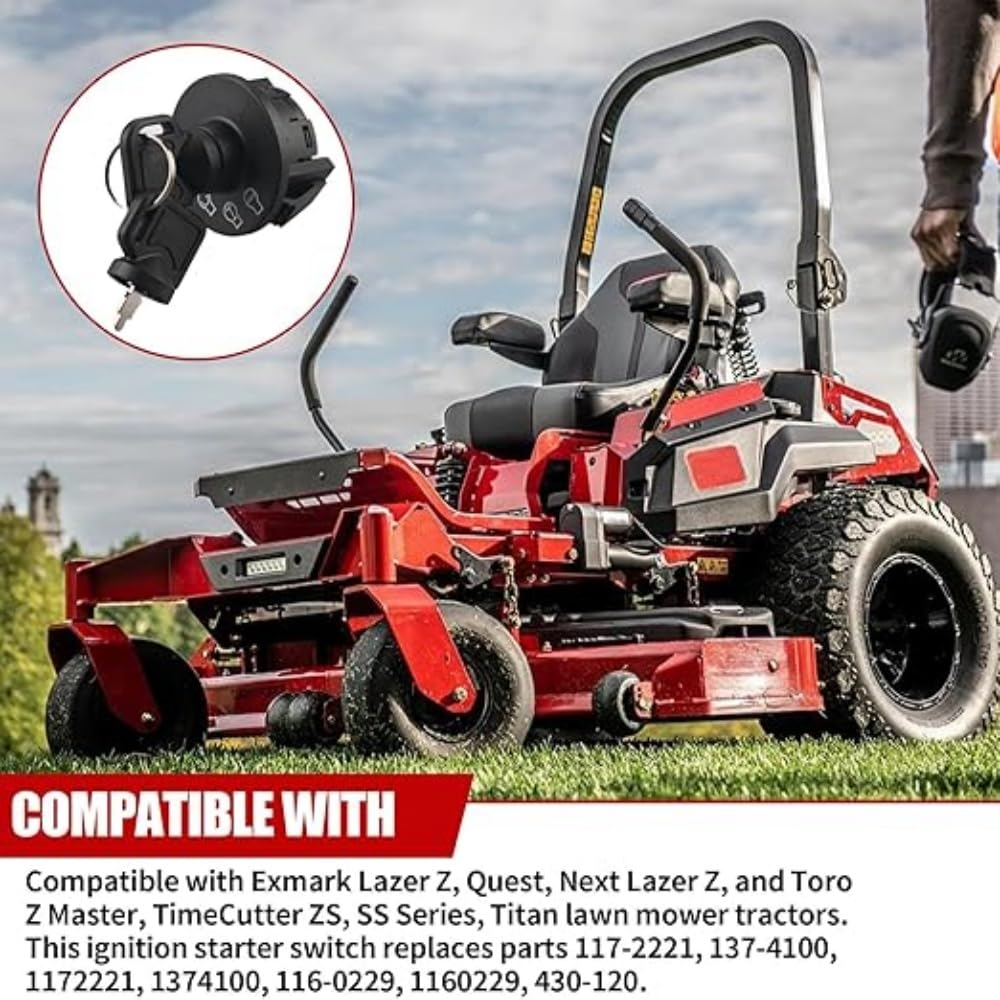 117-2221 137-4100 Mower Ignition Switch 3 Postion with Key for Toro Z Master、Time Cutter 、Titan Serise/Exmark Lazer Z、Quest Serise Zero Turn Mower image number 3