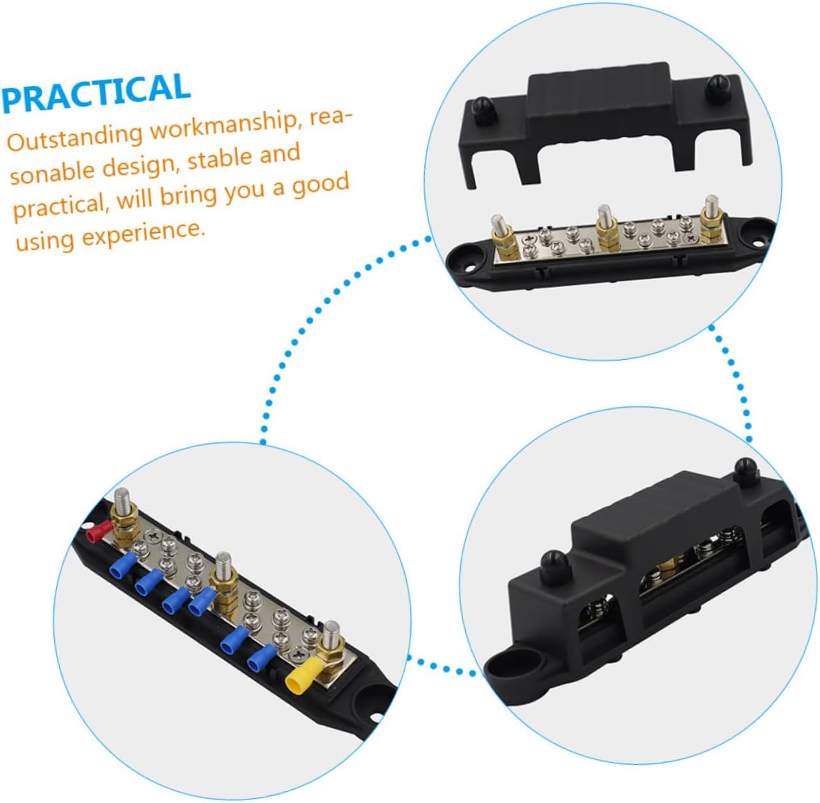 KONTONTY 1 Set Terminal Bus Bar Power Distribution Block with Terminal Studs Insulated Junction Box for Automotive Rv Boat and Solar Din Rail Compatible image number 1