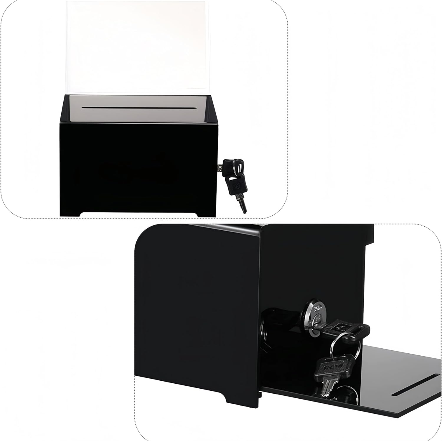 Donation Box with Lock, Acrylic Donation Boxs,Black Ballot Boxs with Sign Holder, Suggestion for Fundraising for Suggestion Box Storage Container(Black) image number 1
