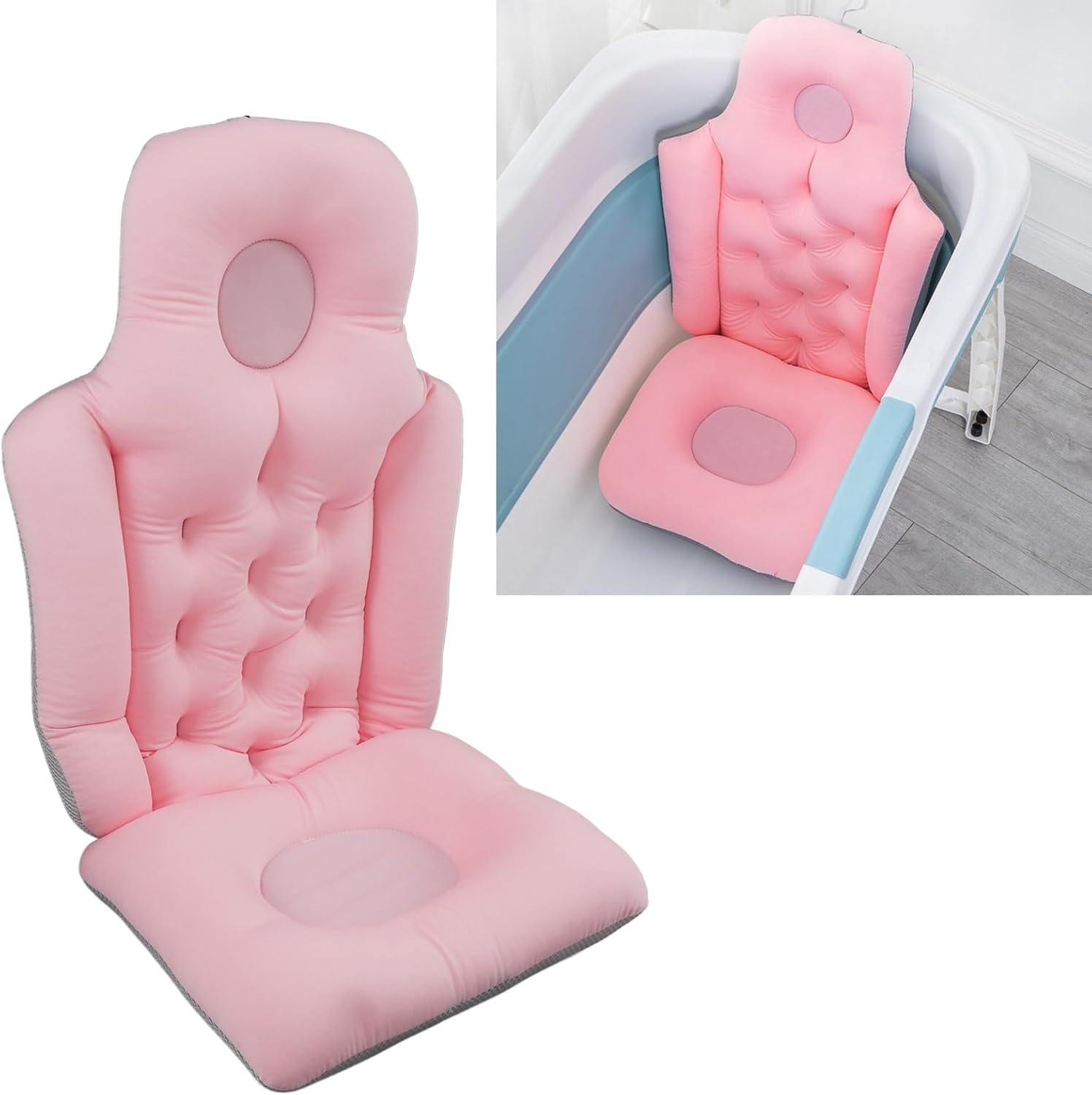 YUEHISY Full Body Bath Pillow, High Elasticity Bathtub Cushion, Adult Bath Tub Pillow for Head and Neck Support, Spa Bathtub Cushion Quick Hanging Dry (Pink)