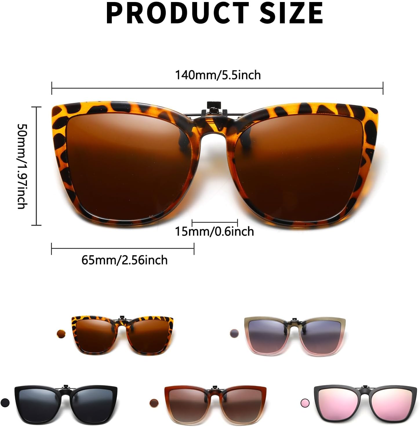 Long Keeper Polarized Clip on Sunglasses over  Women Men with UV Protection Clip on Cat Eyeglasses - Black Leopard Gradient Grey image number 2