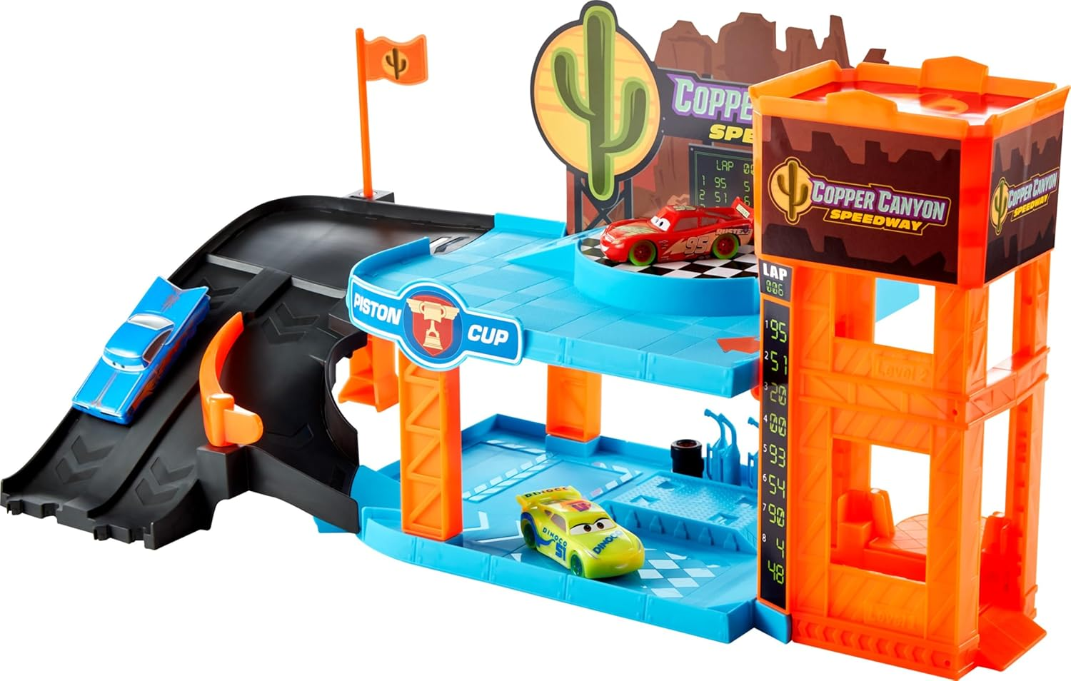 Mattel Disney Pixar Cars Copper Canyon - Luminous Garage Playset with 3 Luminous Racing Cars, 2 Levels, Oil Change Station, Tuning Station, Working Elevator, for Children from 4 Years, HPX75 image number 3