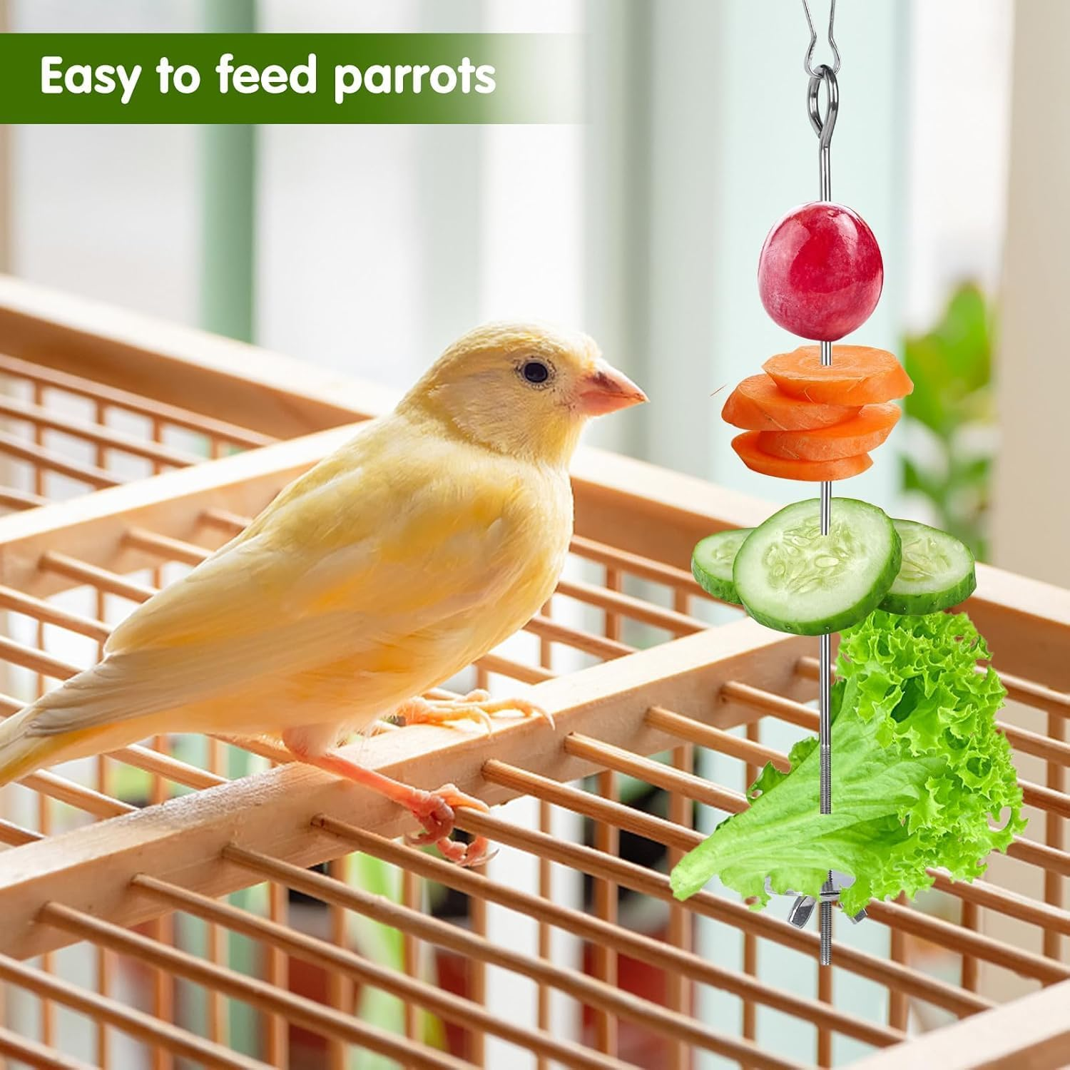Stainless Steel Bird Treat Skewers, 4Pcs Stainless Steel Bird Treat Feeders Skewer, Parrot Fruit and Vegetable Holder, Parrot Vegetable Stick Skewers, Parrot Treats Fruit Stick Bird Food Skewer image number 1