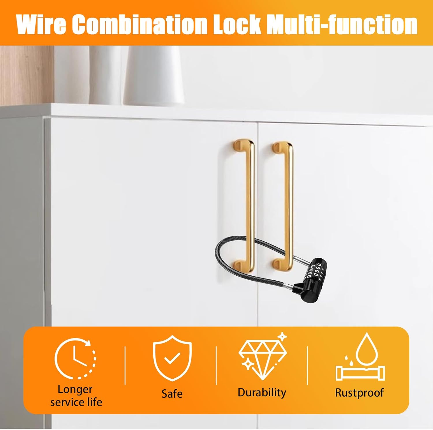 2 Pack 4 Digit Combination Padlock with Steel Cable, Resettable Weatherproof Security Lock for Gym Lockers Cabinets Gates Suitcases & Outdoor Use (Black) image number 4