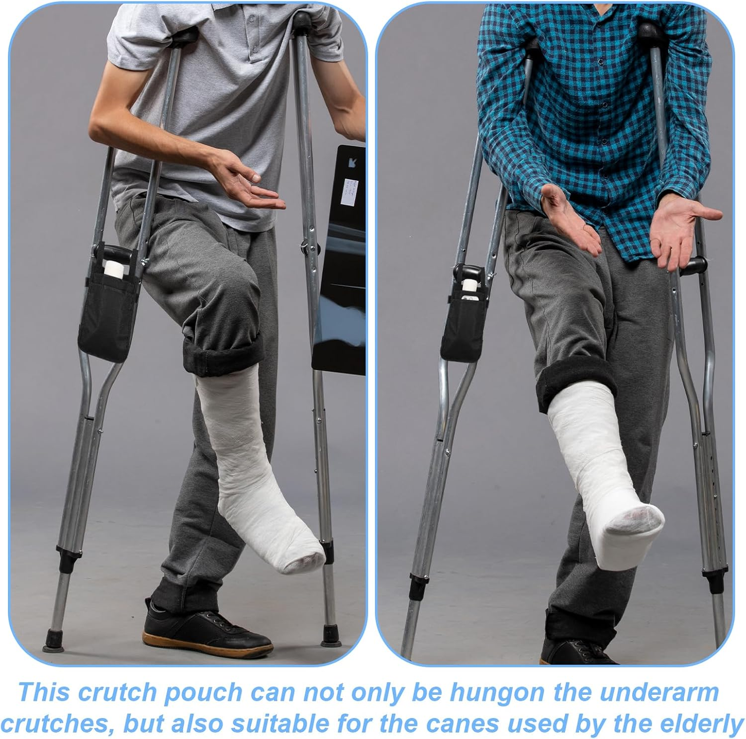 Crutch Bag, Portable Crutch Storage Organizer with 2 Pockets Lightweight Crutch Accessories Storage Pouch for Underarm Crutches Phone Wallets Keys Water Bottle Lipstick Glasses