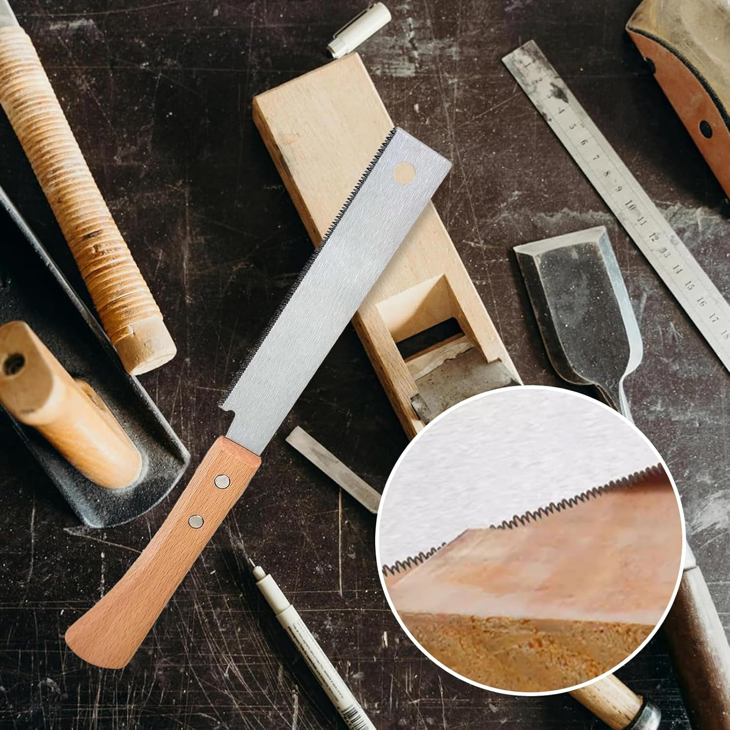 Agwenkui 6-Inch Japanese Hand Saw High-Carbon Steel Pull Saw Flexible Blade Flush Cut Woodworking Hand Saw - with Flexible Blade for Woodworking DIY Small Projects image number 1