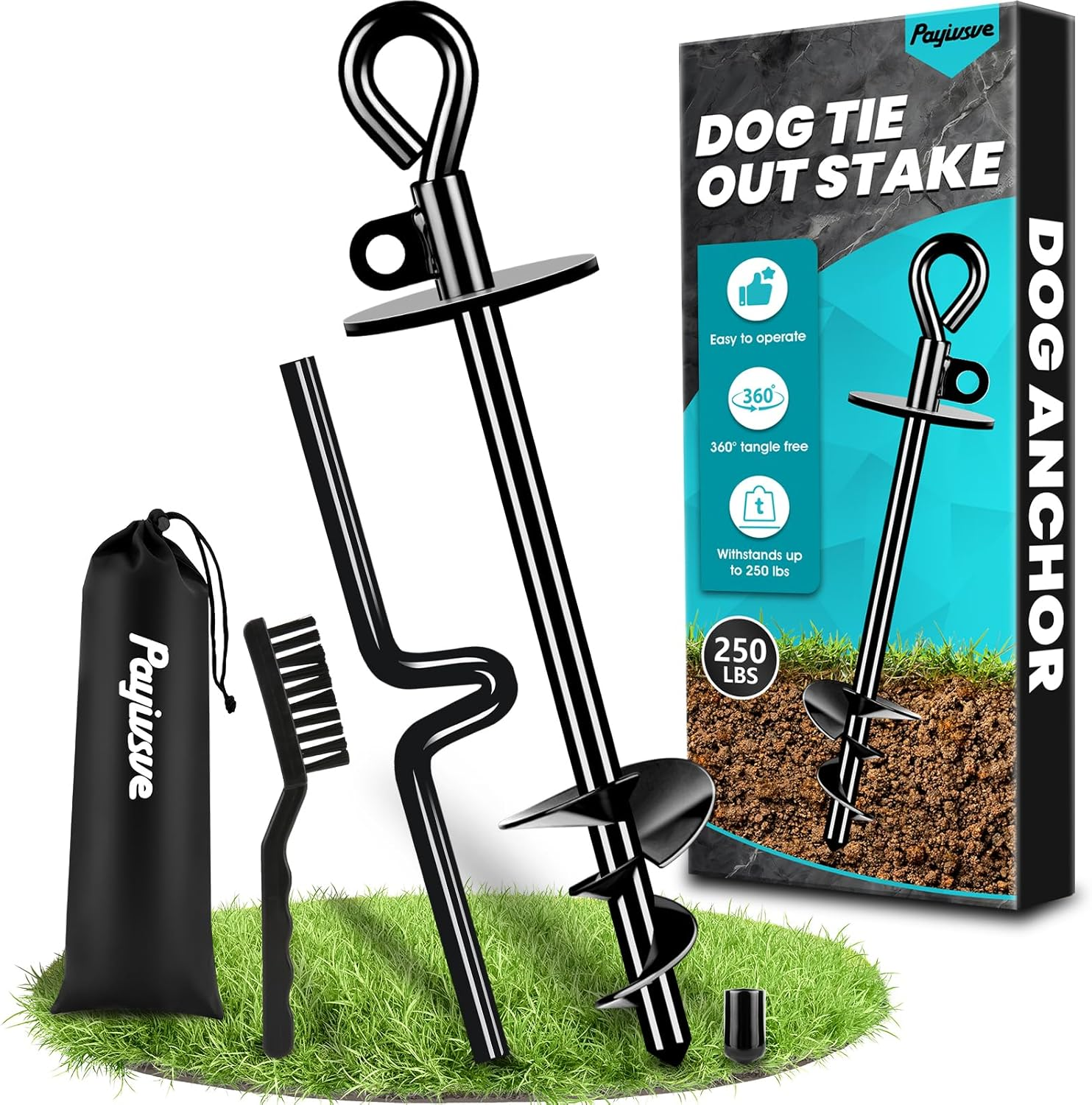 Tie Out Stake for Large Dogs up to 220 Lbs, Heavy Duty for Outside/Yard/Beach, 360&deg; Rotation No Tangling Anchor for Cable/Leads/Tether/Chain image number 4